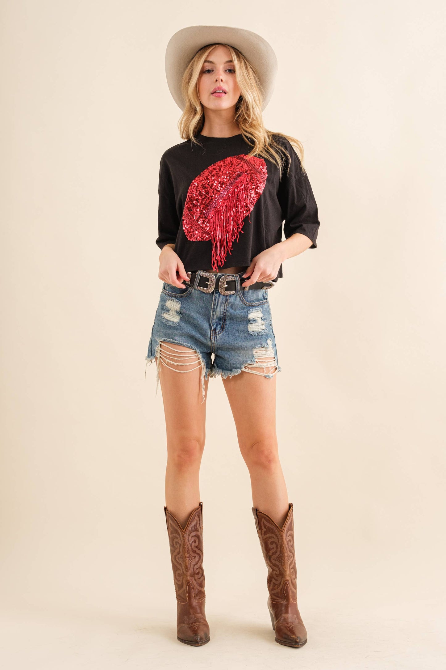 Embellished Sequin Game Day Graphic Crop Tee