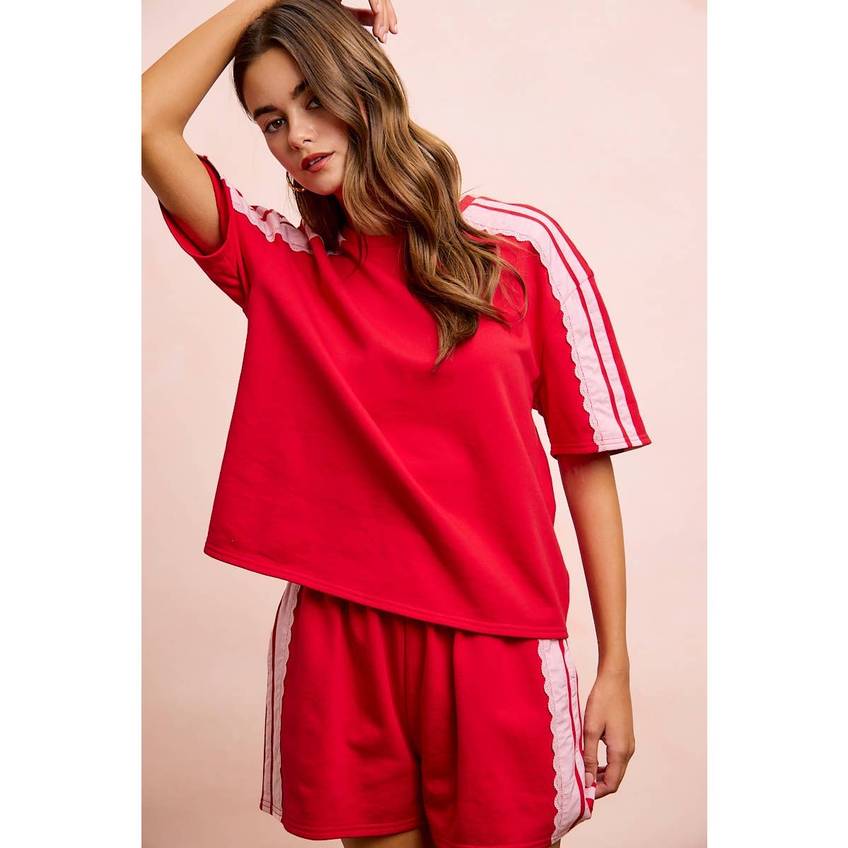 FRENCH TERRY SIDE LACE DRAWSTRING SHORTS