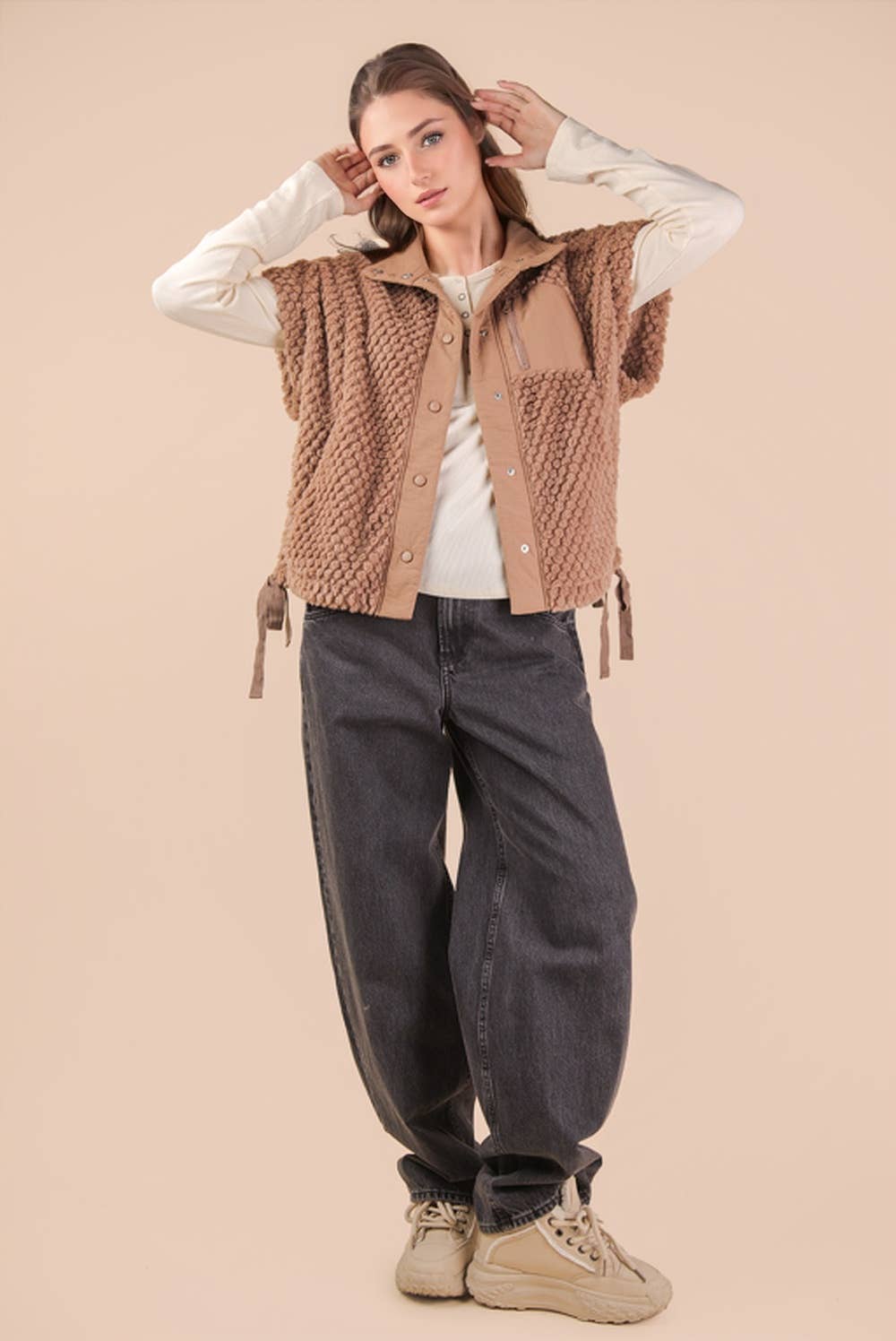 Textured Woven Vest W/ Side Tie