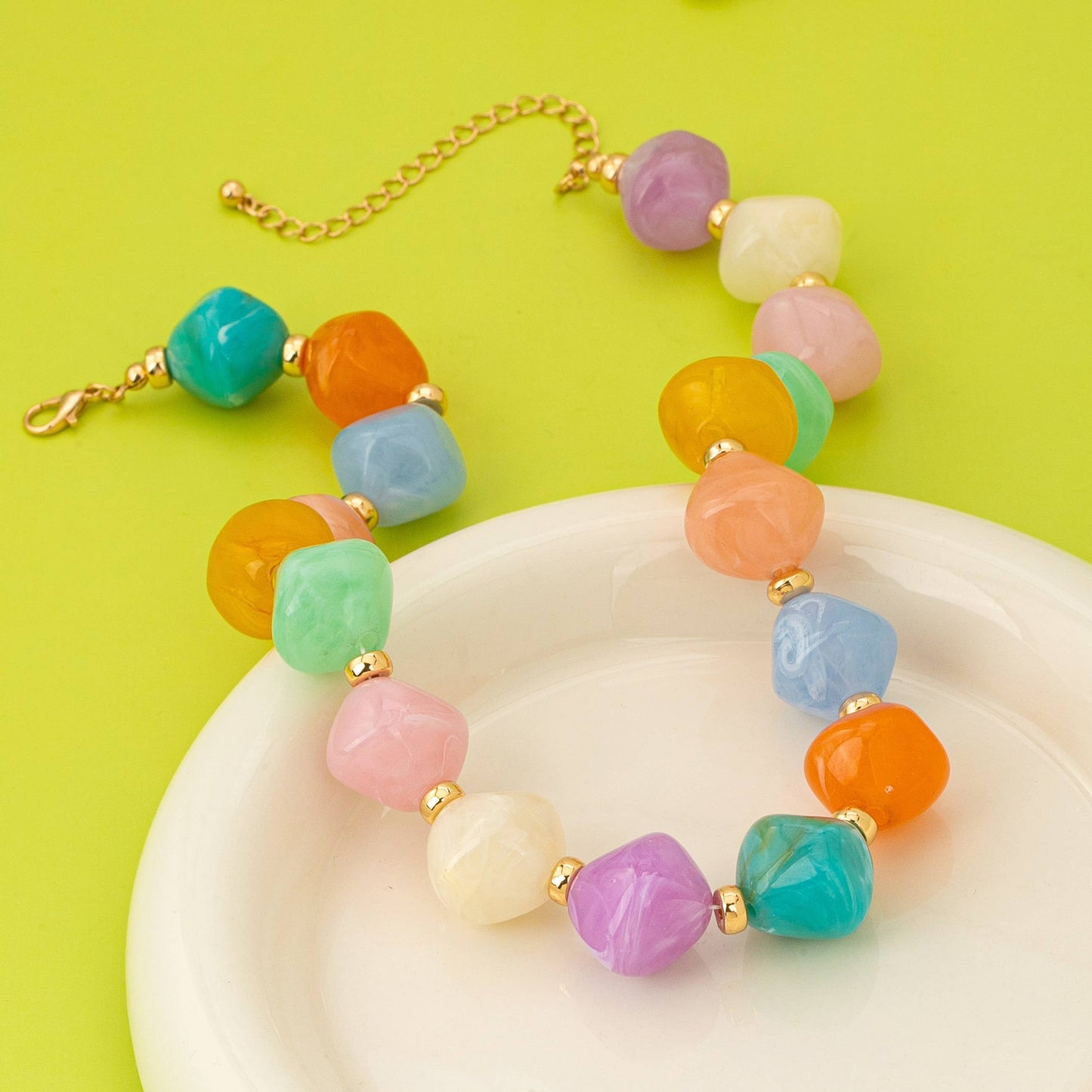 Multicolor Oversized  Pastel Bead Necklace
