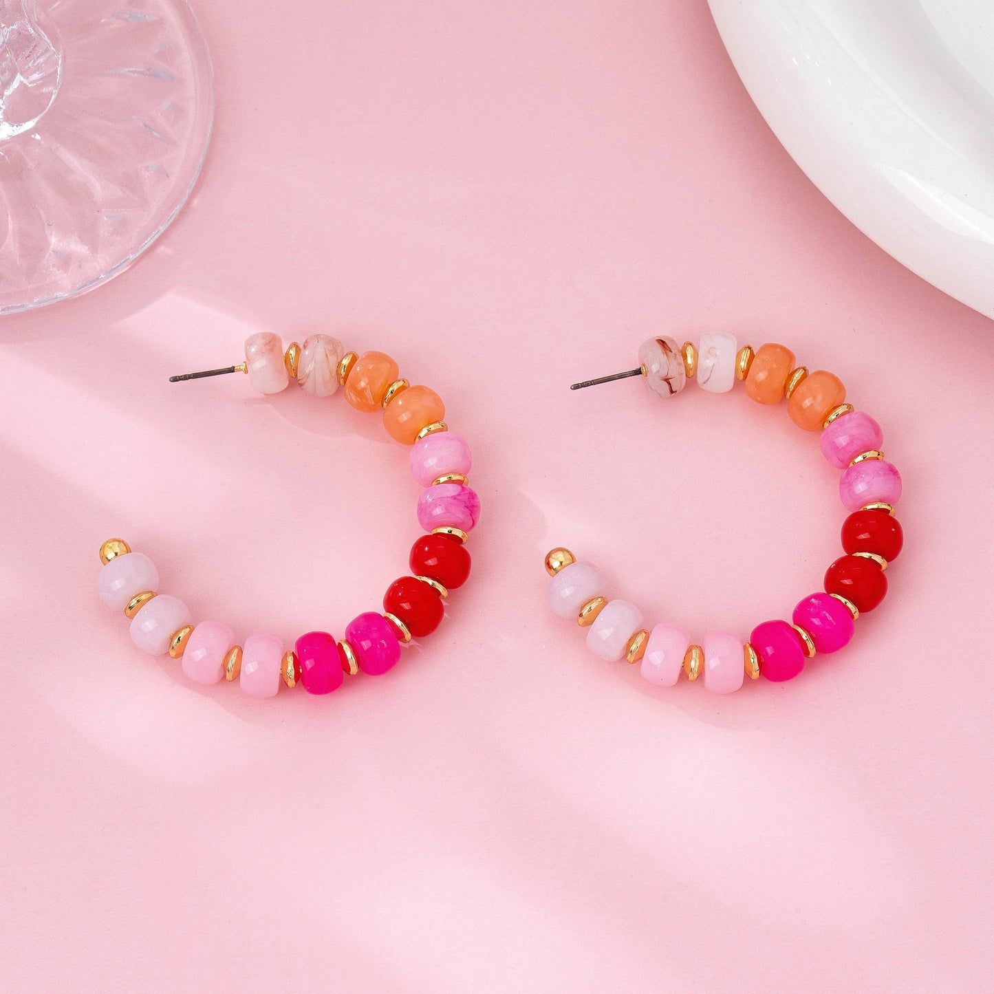 Rainbow Beaded Hoop Earrings