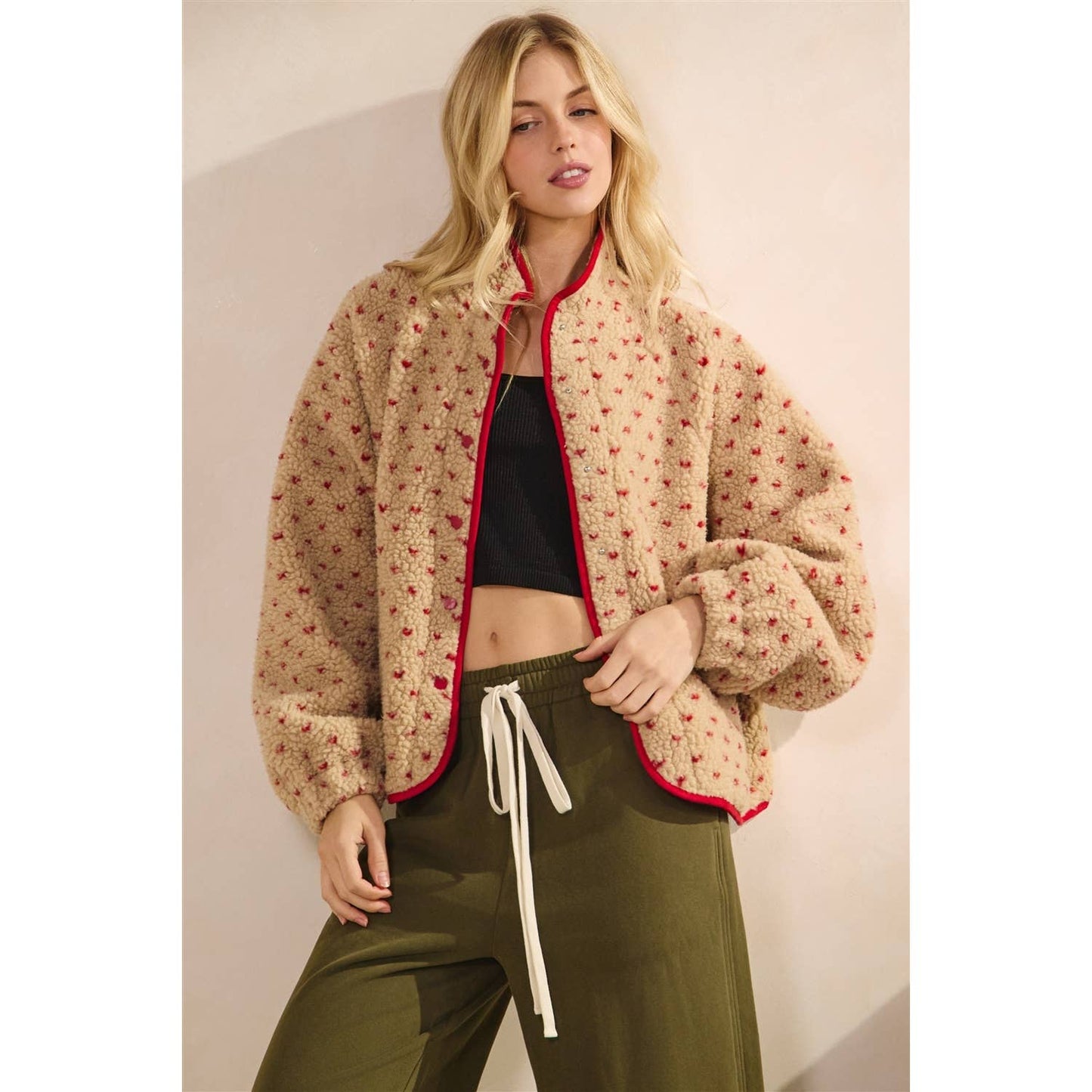 Printed Sherpa Button Up Jacket