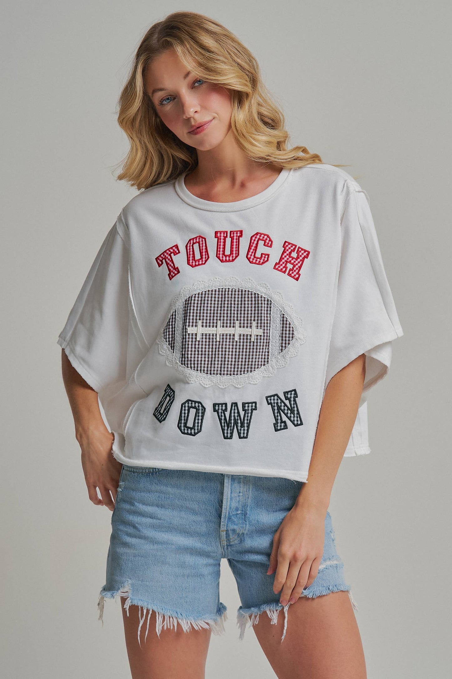TOUCHDOWN LETTER PATCH GAMEDAY KNIT TOP