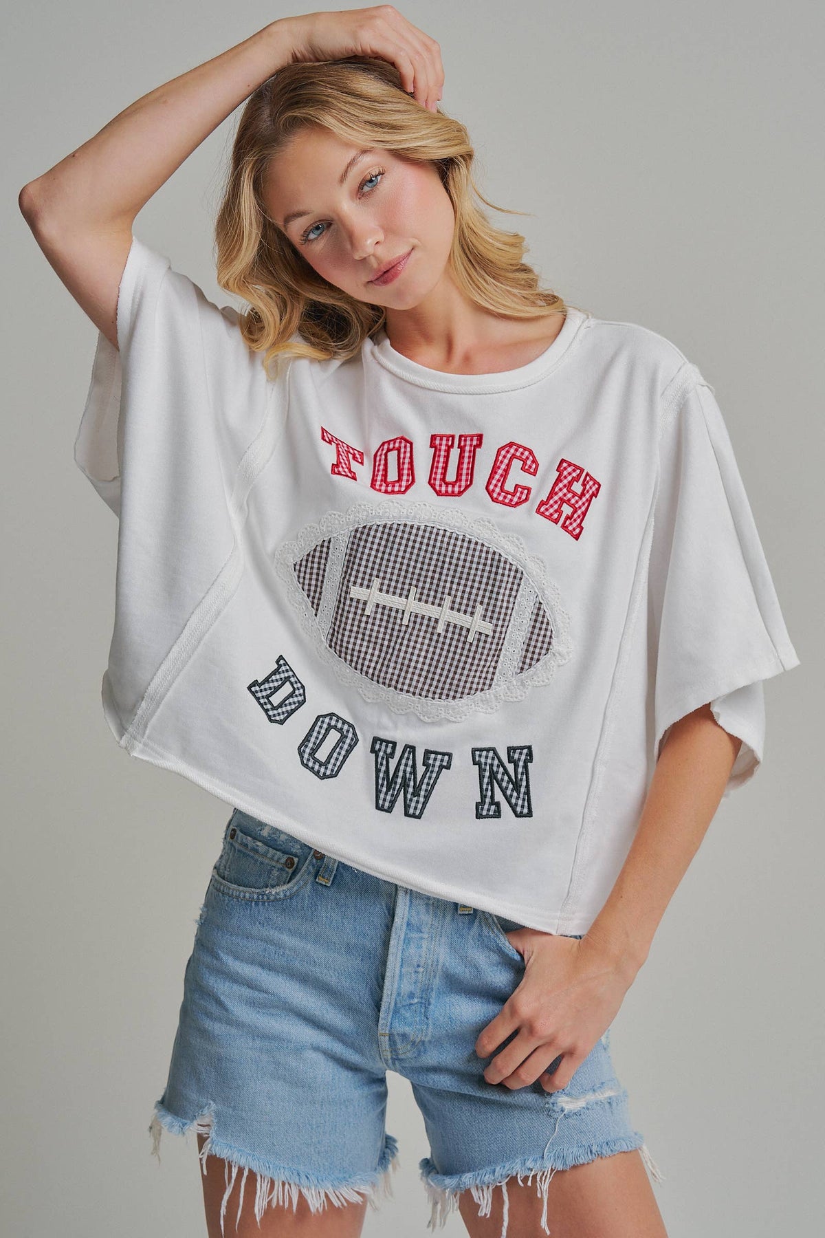 TOUCHDOWN LETTER PATCH GAMEDAY KNIT TOP