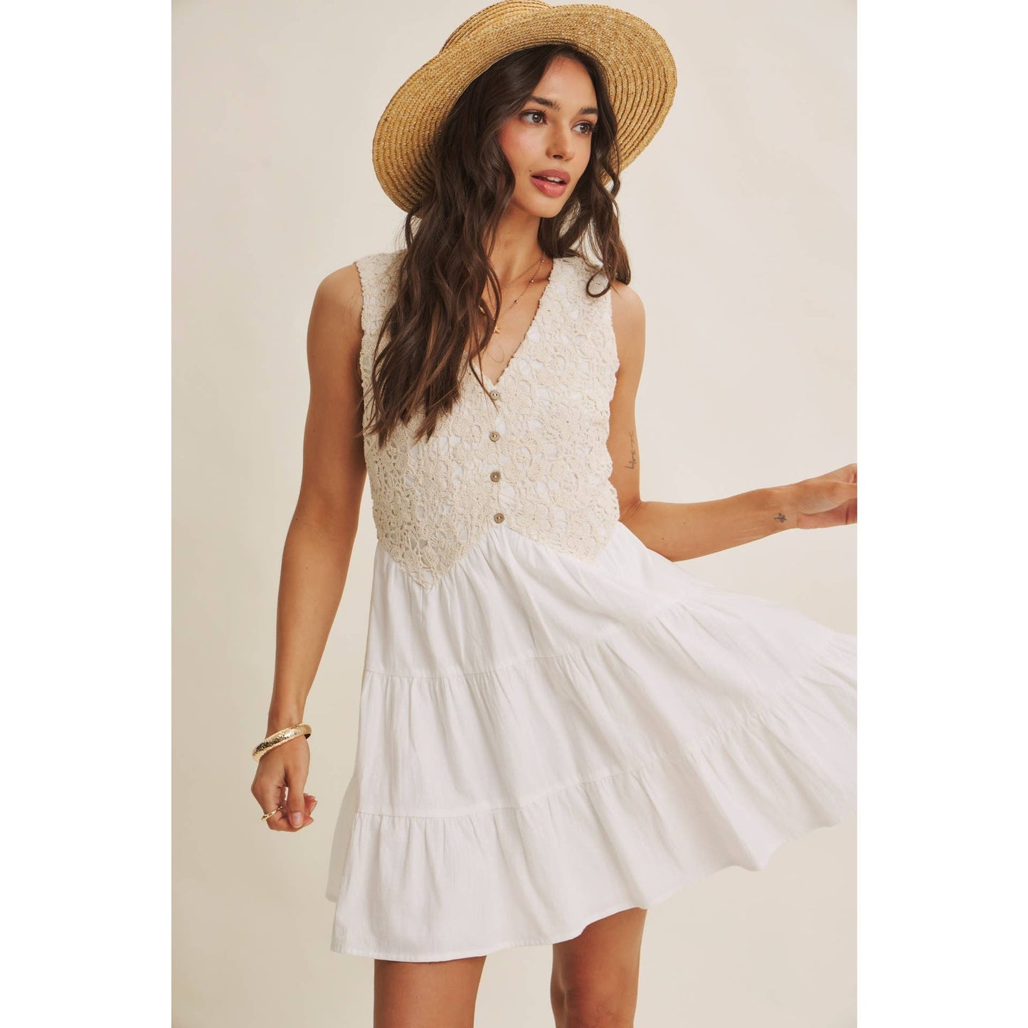 FRENCH PICNIC CROCHET MINI DRESS
