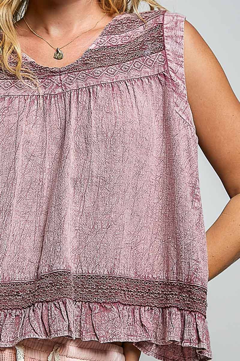 V-Neck Sleeveless Ruffle Top