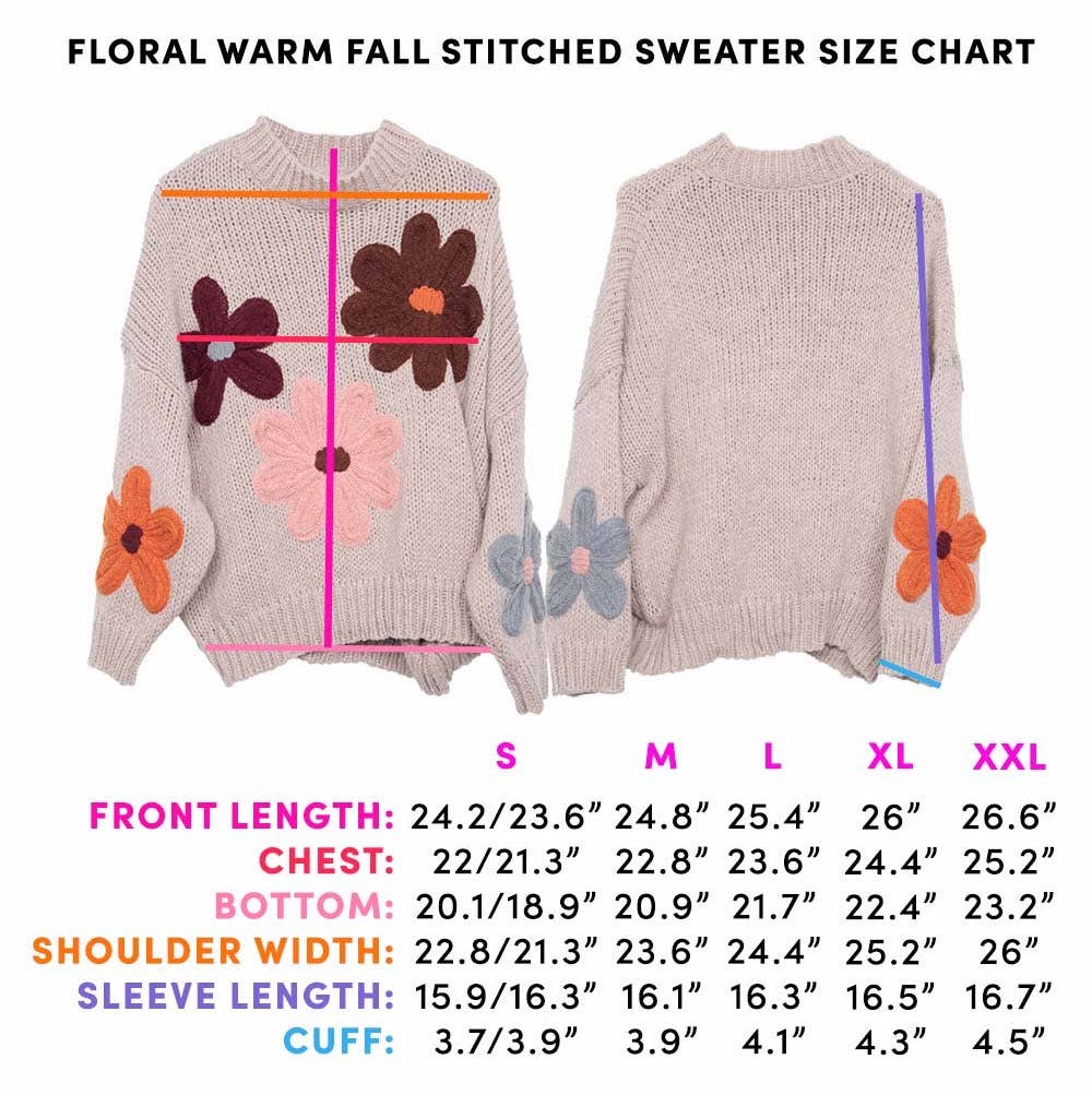 White Floral Wholesale Warm Fall Stitched Sweater