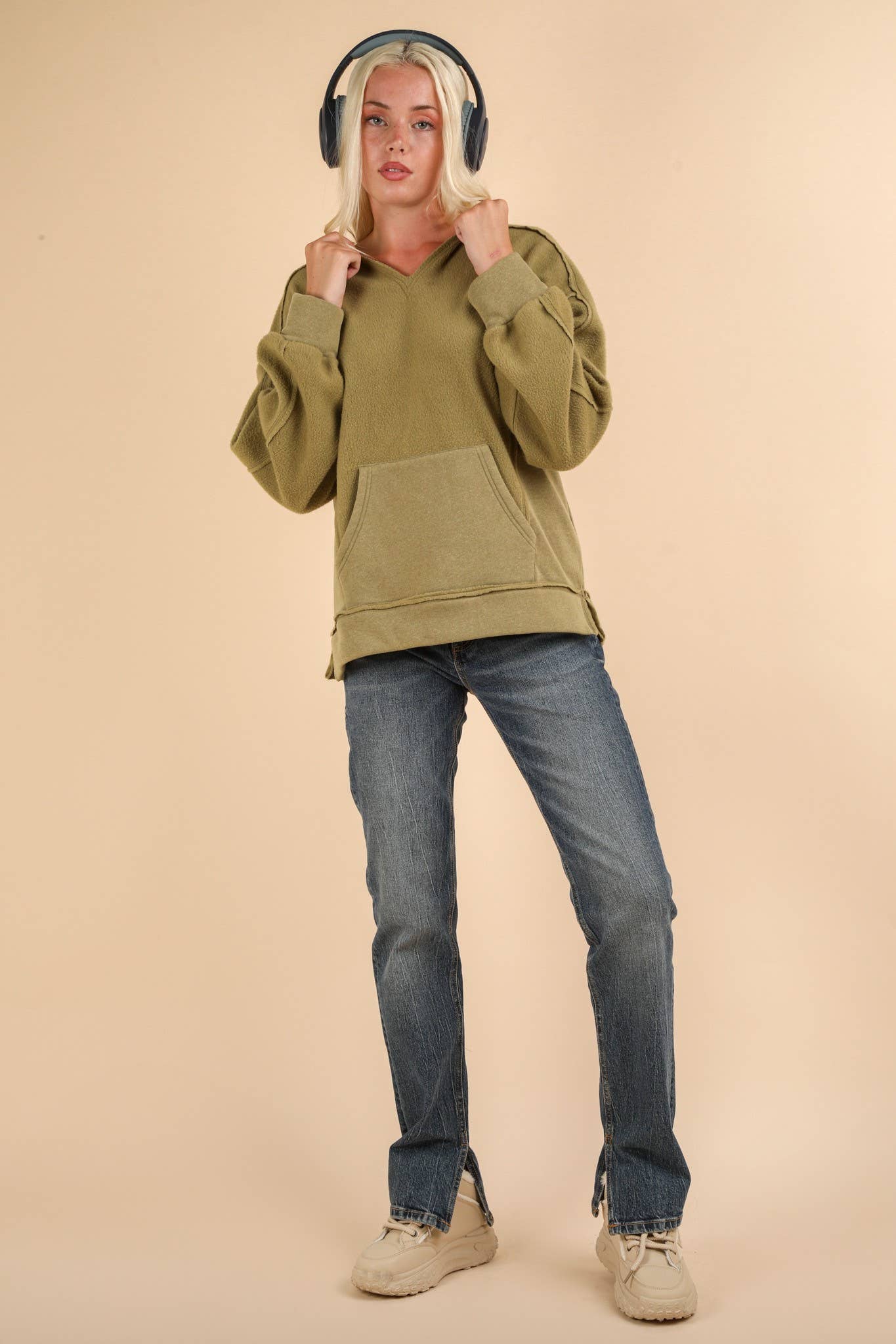 Mineral Washed Oversized Casual Hoodie Knit Top