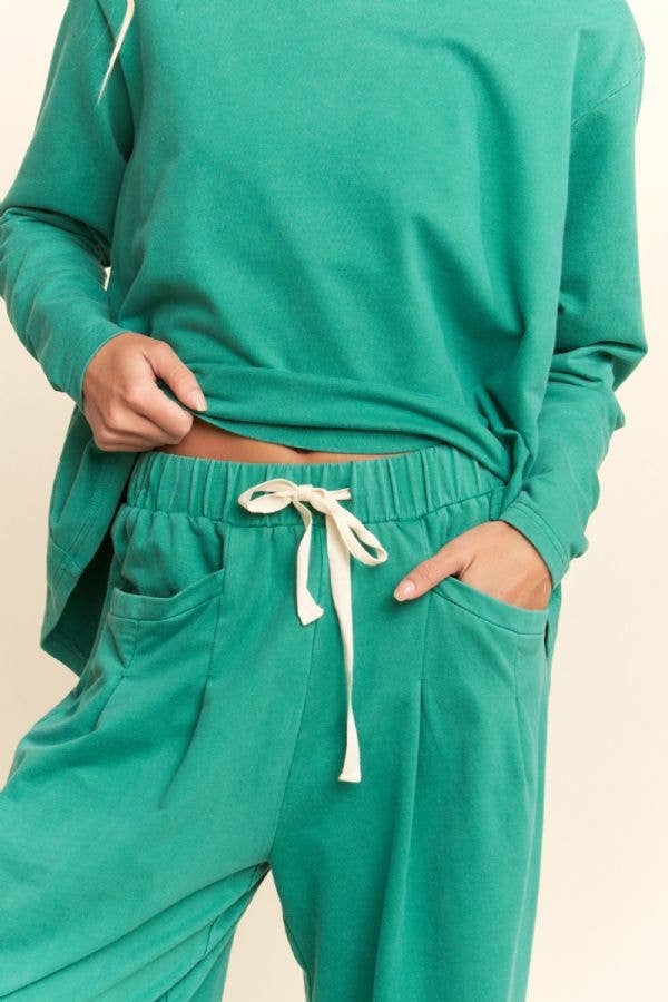 GARMENT WASHED LONG SLEEVE TOP AND PANTS SET