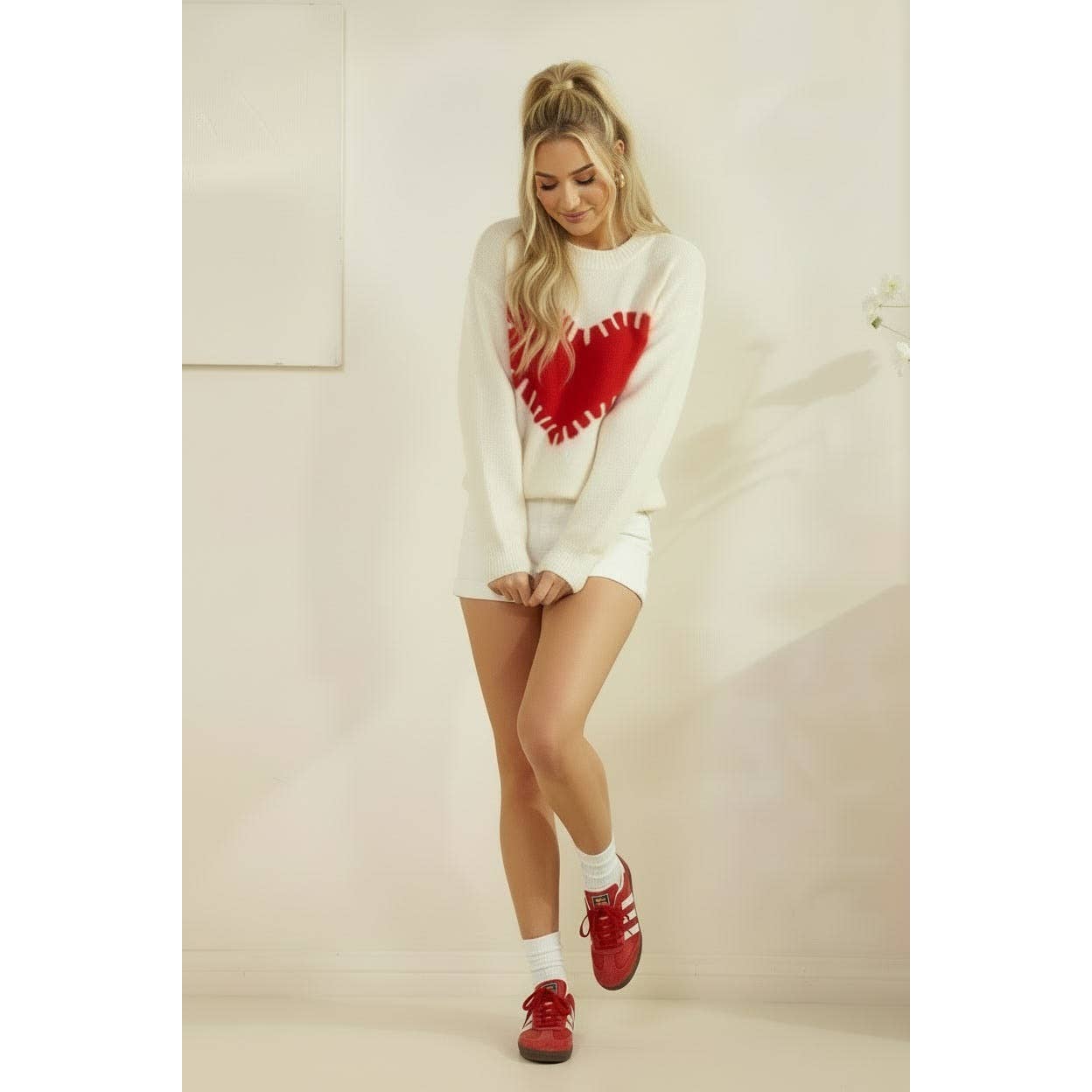 Fuzzy Knit Red Heart White Stitch