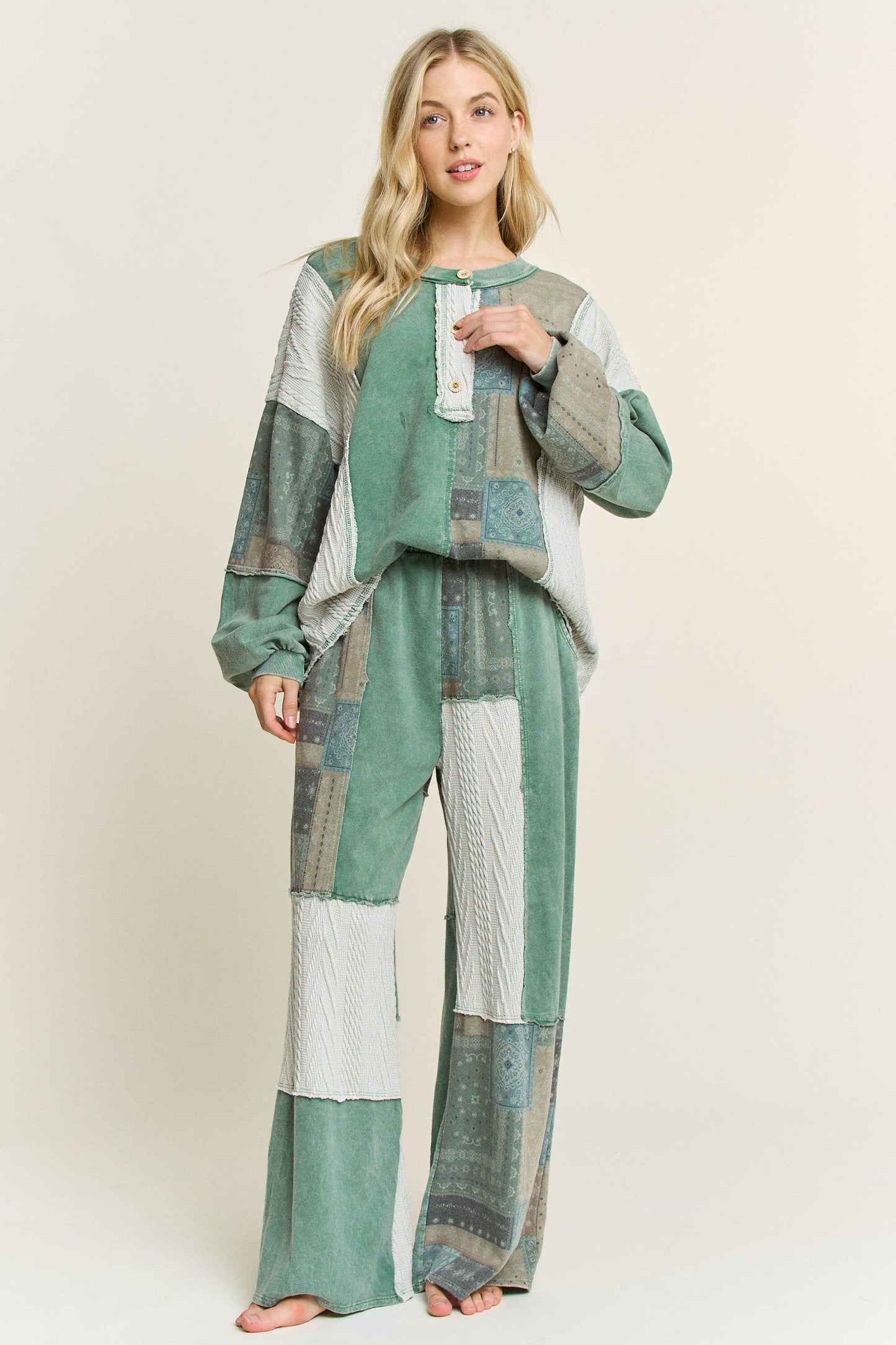 Mineral Washed Bandana Patchwork  Sweater pants