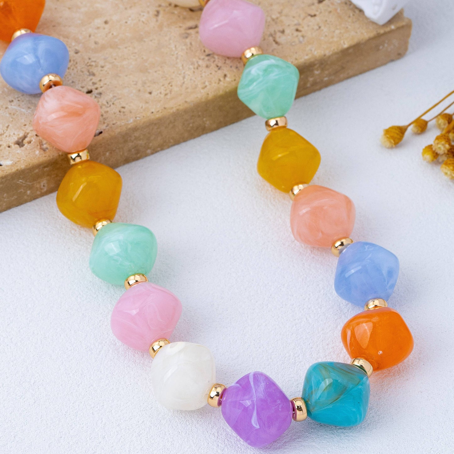 Multicolor Oversized  Pastel Bead Necklace