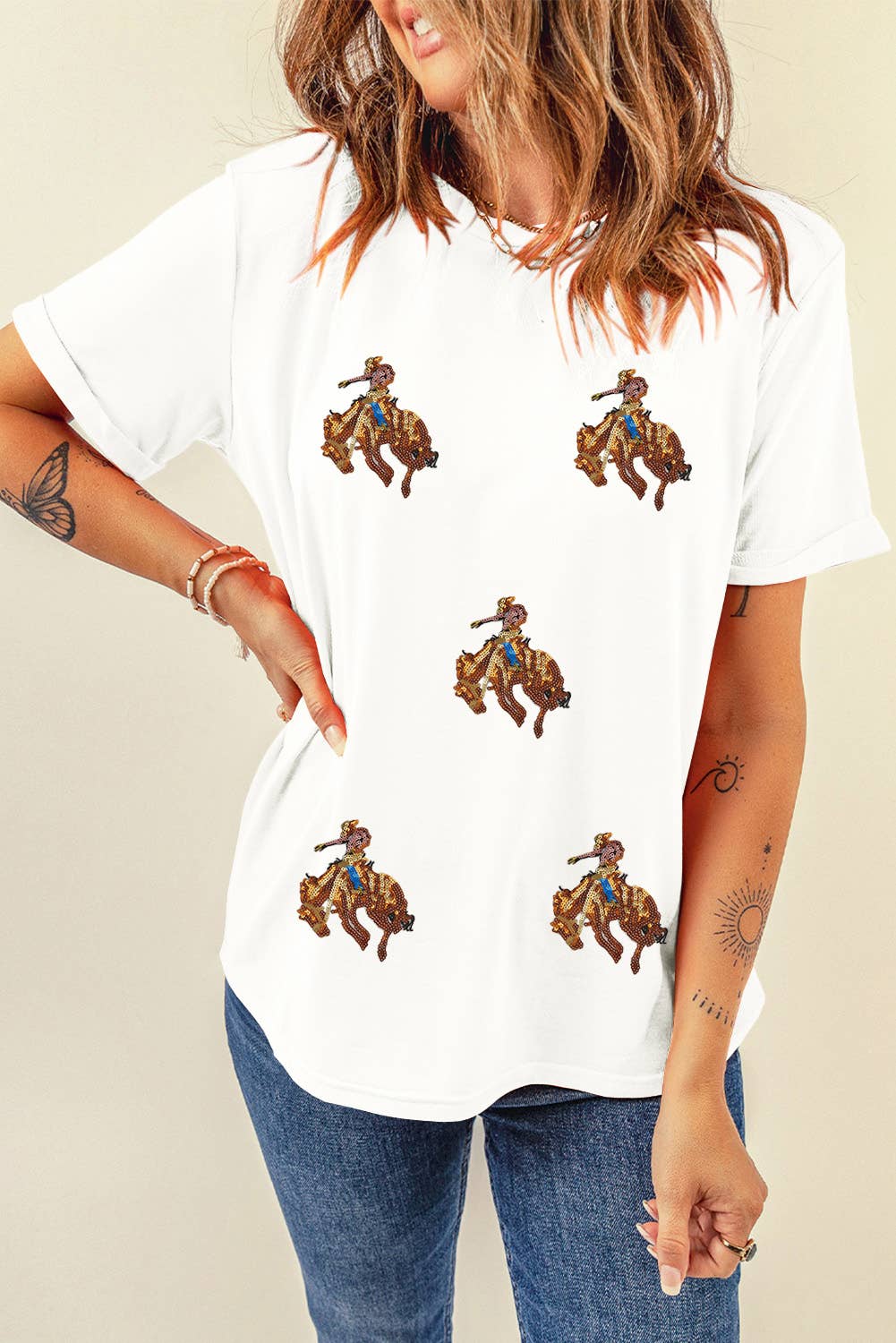 Rodeo Patched Graphic Casual Round Neck Tee
