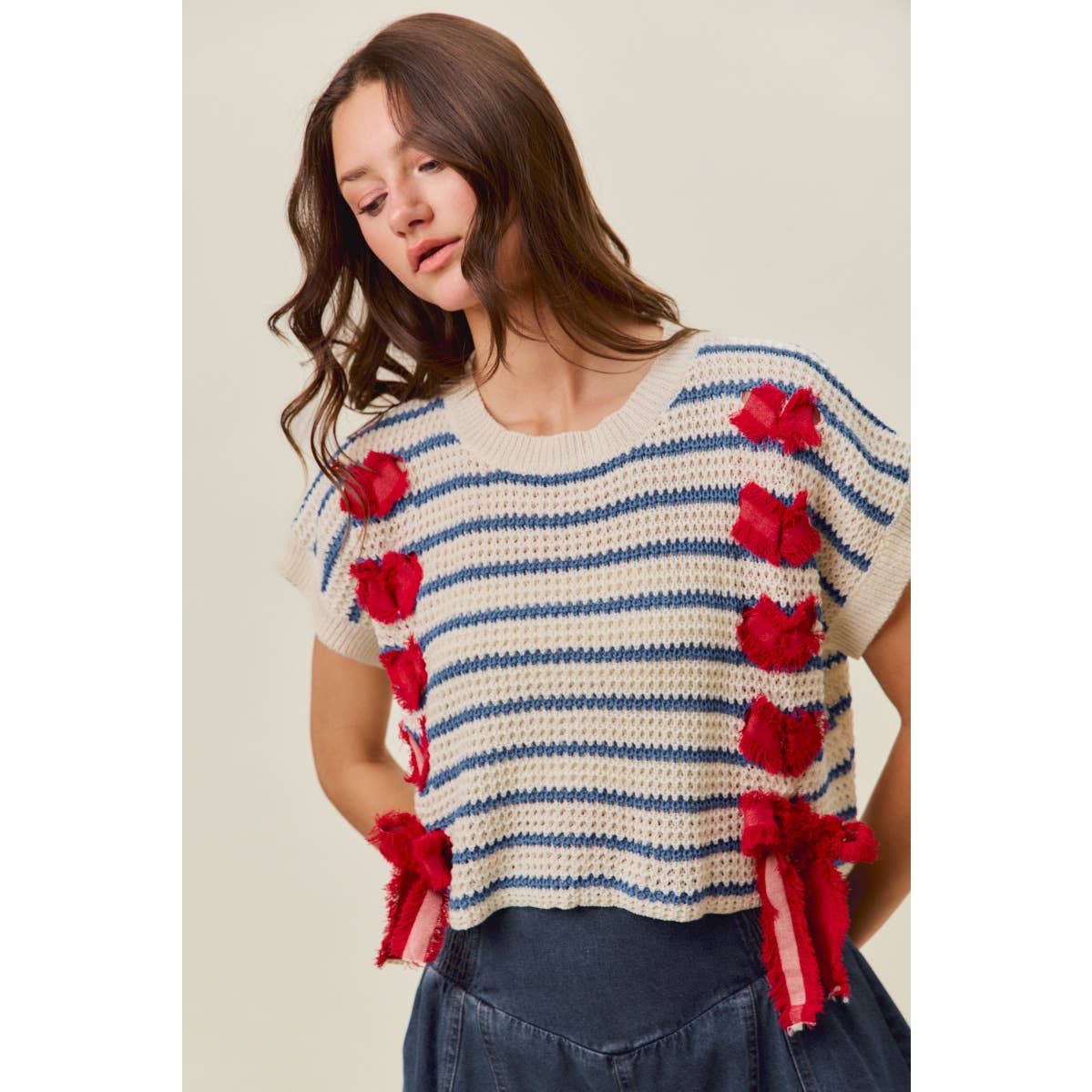 STRIPE RIBBON DETAIL SWEATER VEST