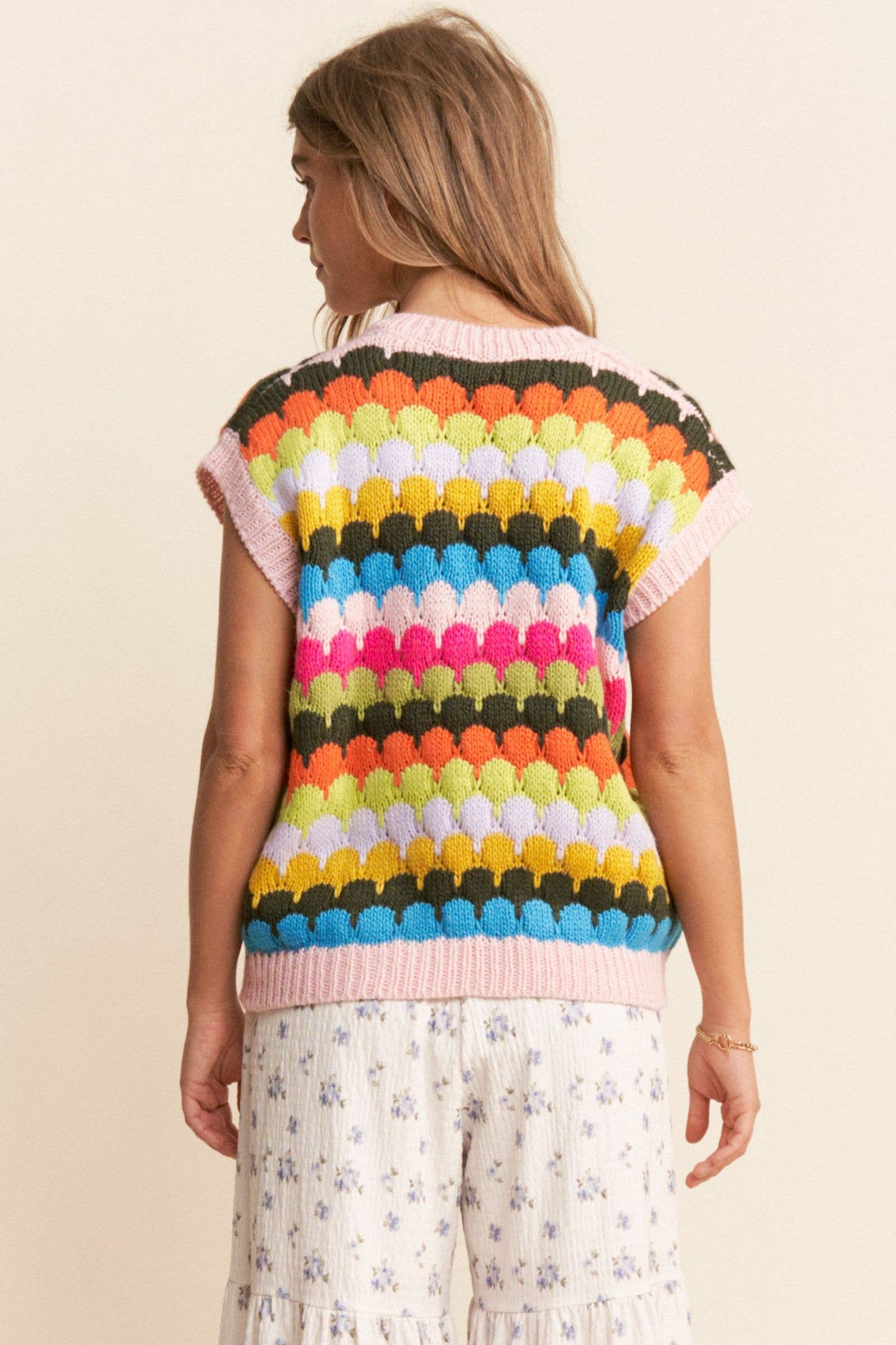 Mulitcolor Fish Scales Design Knit Vest  S-L