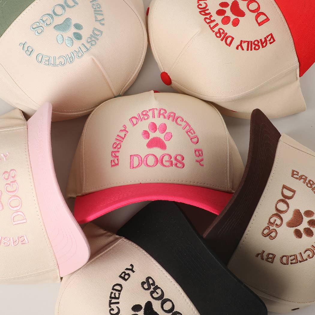 EASILY DISTRACTED BY DOGS Embroidered Trucker Hat