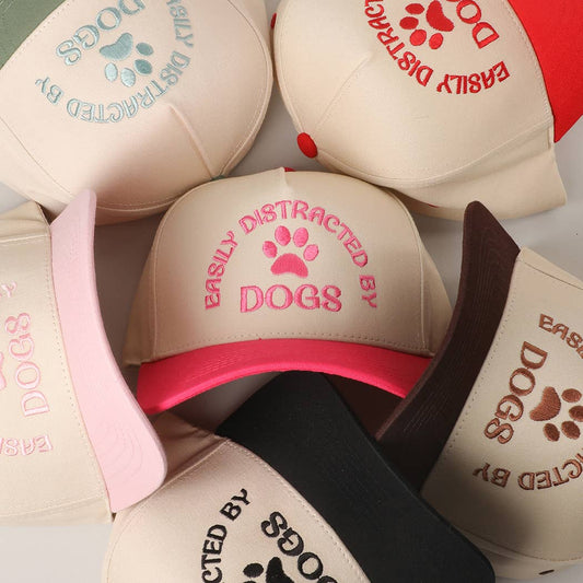 EASILY DISTRACTED BY DOGS Embroidered Trucker Hat
