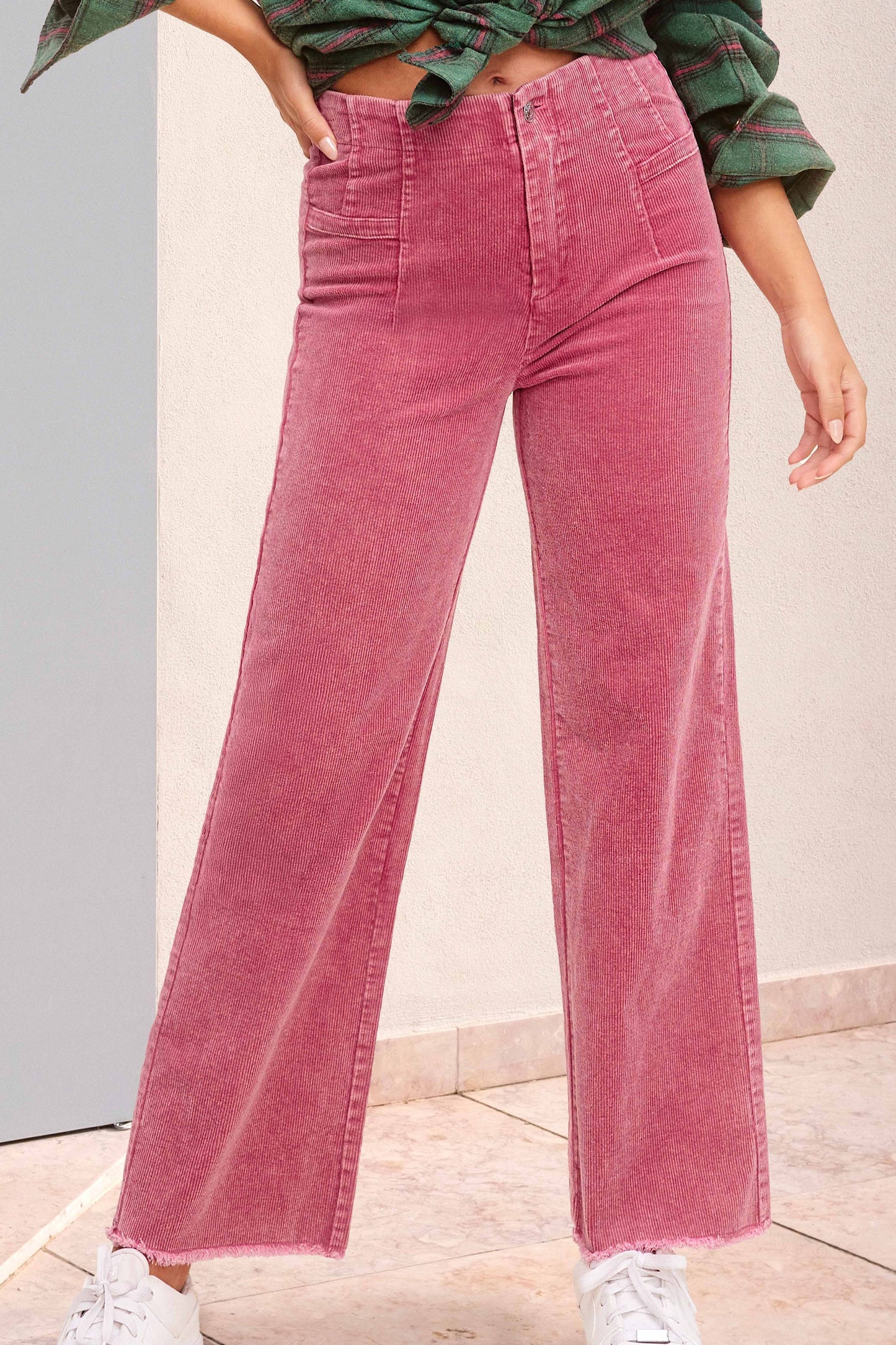 Mineral Washed High Waisted Wide Leg Corduroy Pants