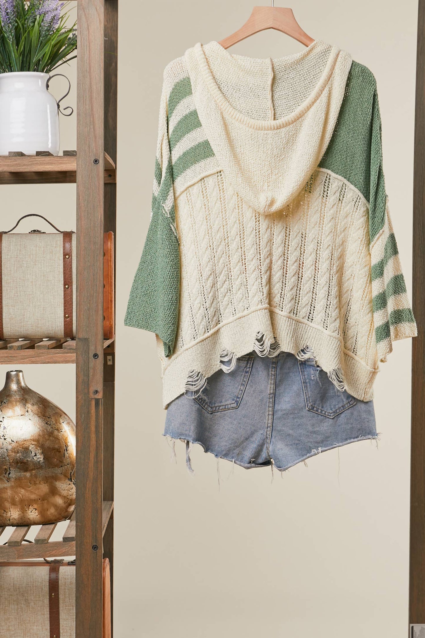 Stripe Distressed Knit Hoodie
