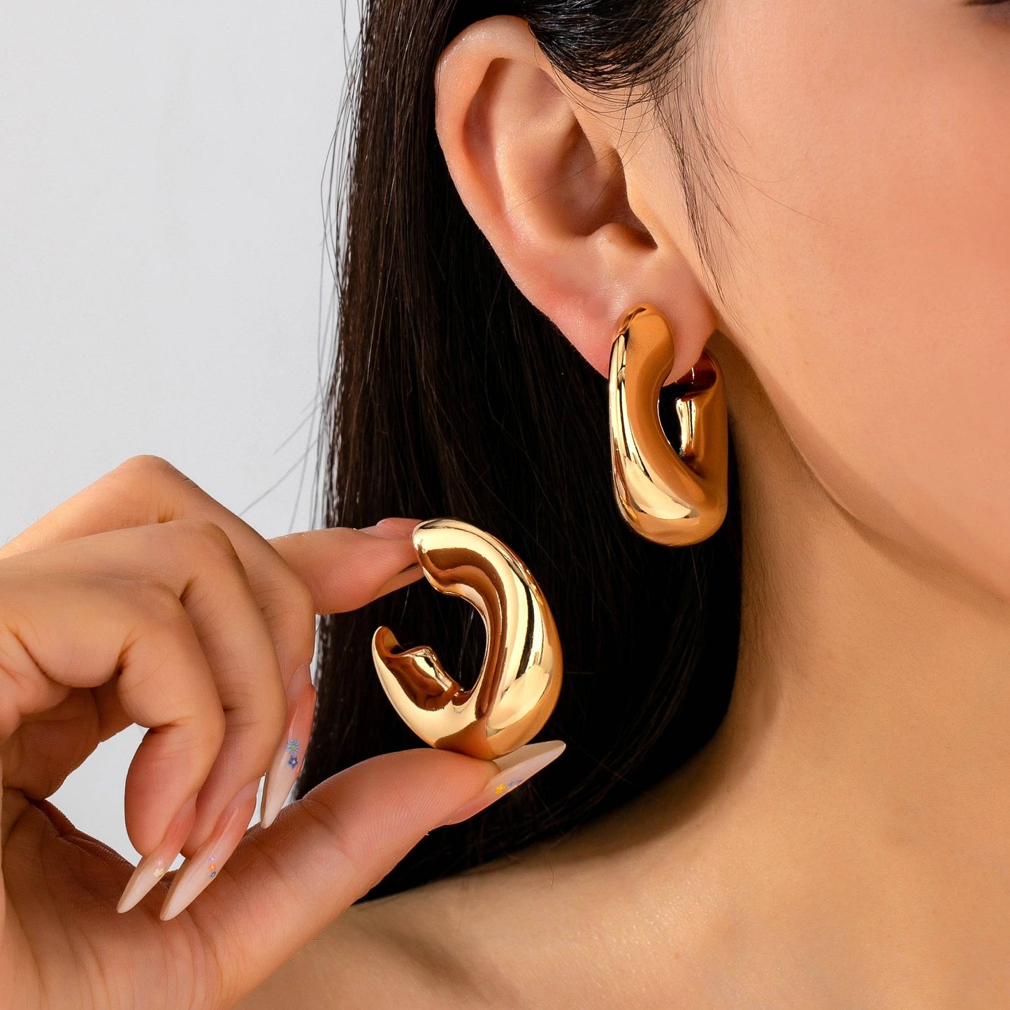 Bold Gold-Tone Chunky Dome Crescent Hoop Earrings