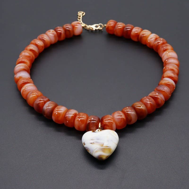 Heart Pendant Resin Beaded Necklaces