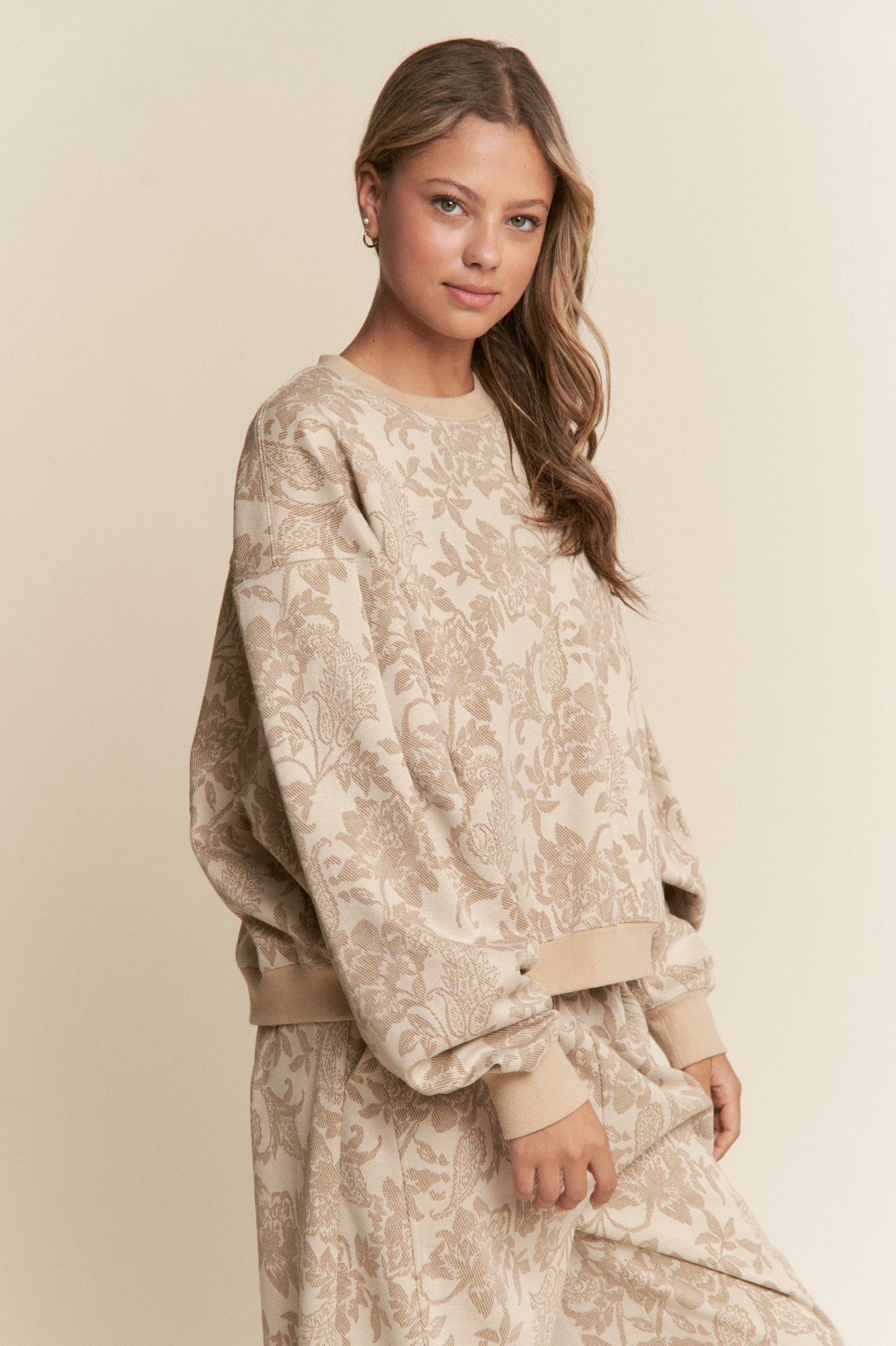 Floral Print Drop Shoulder Long Sleeve Sweater
