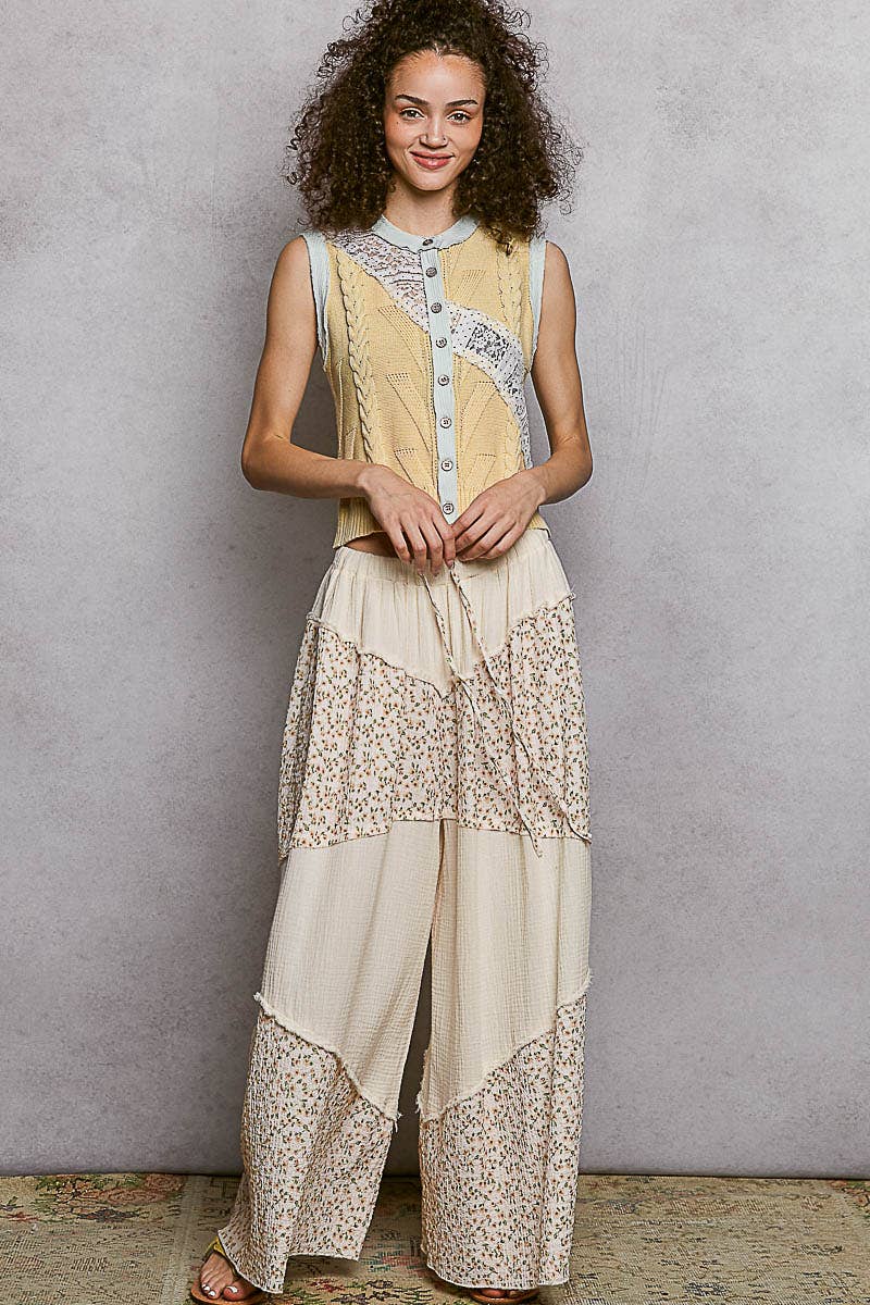 Sleeveless Lace Contrast Knit Vest