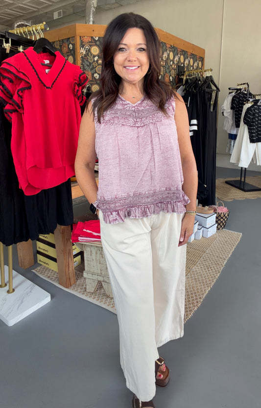 V-Neck Sleeveless Ruffle Top