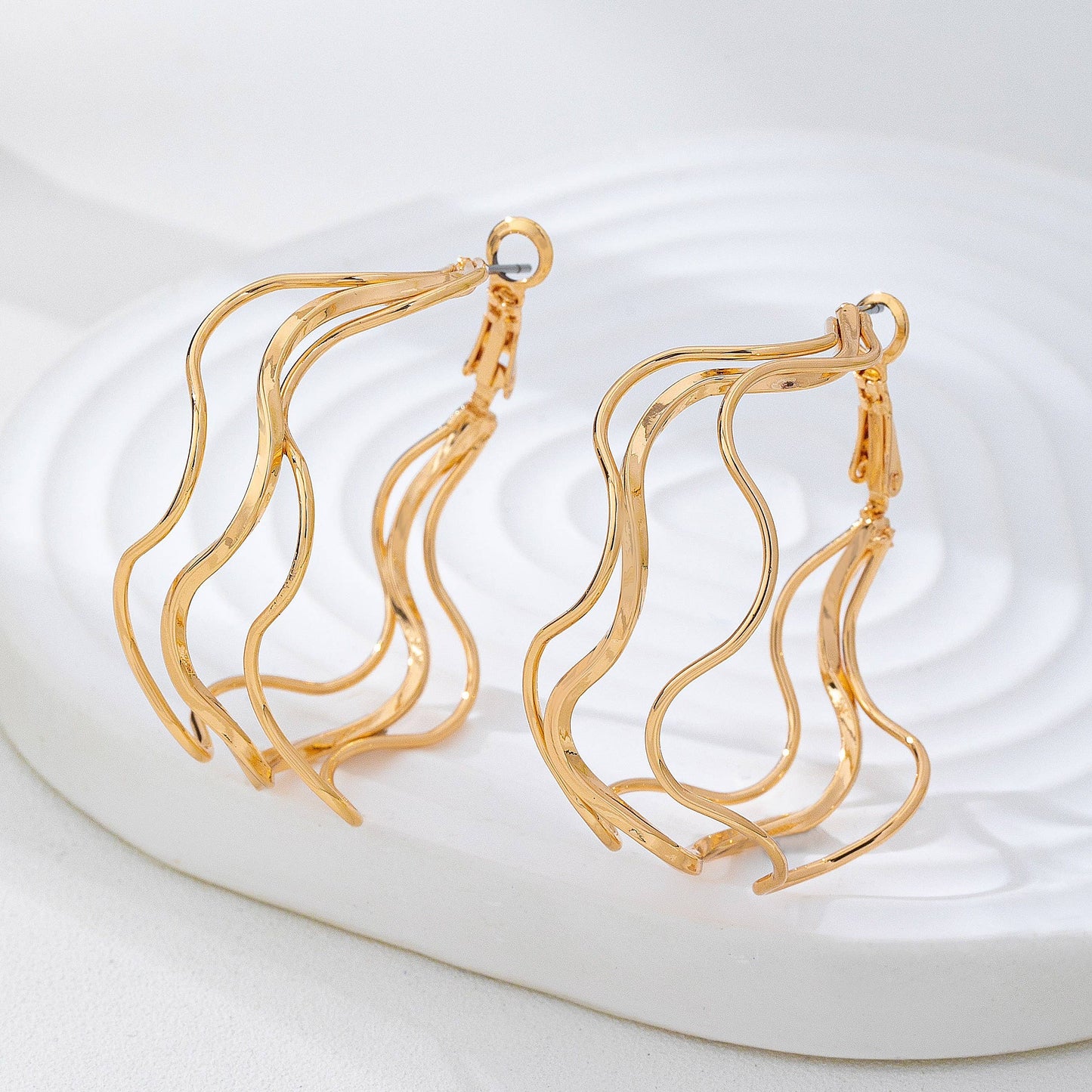 Textured Wavy Gold Hoop Earrings