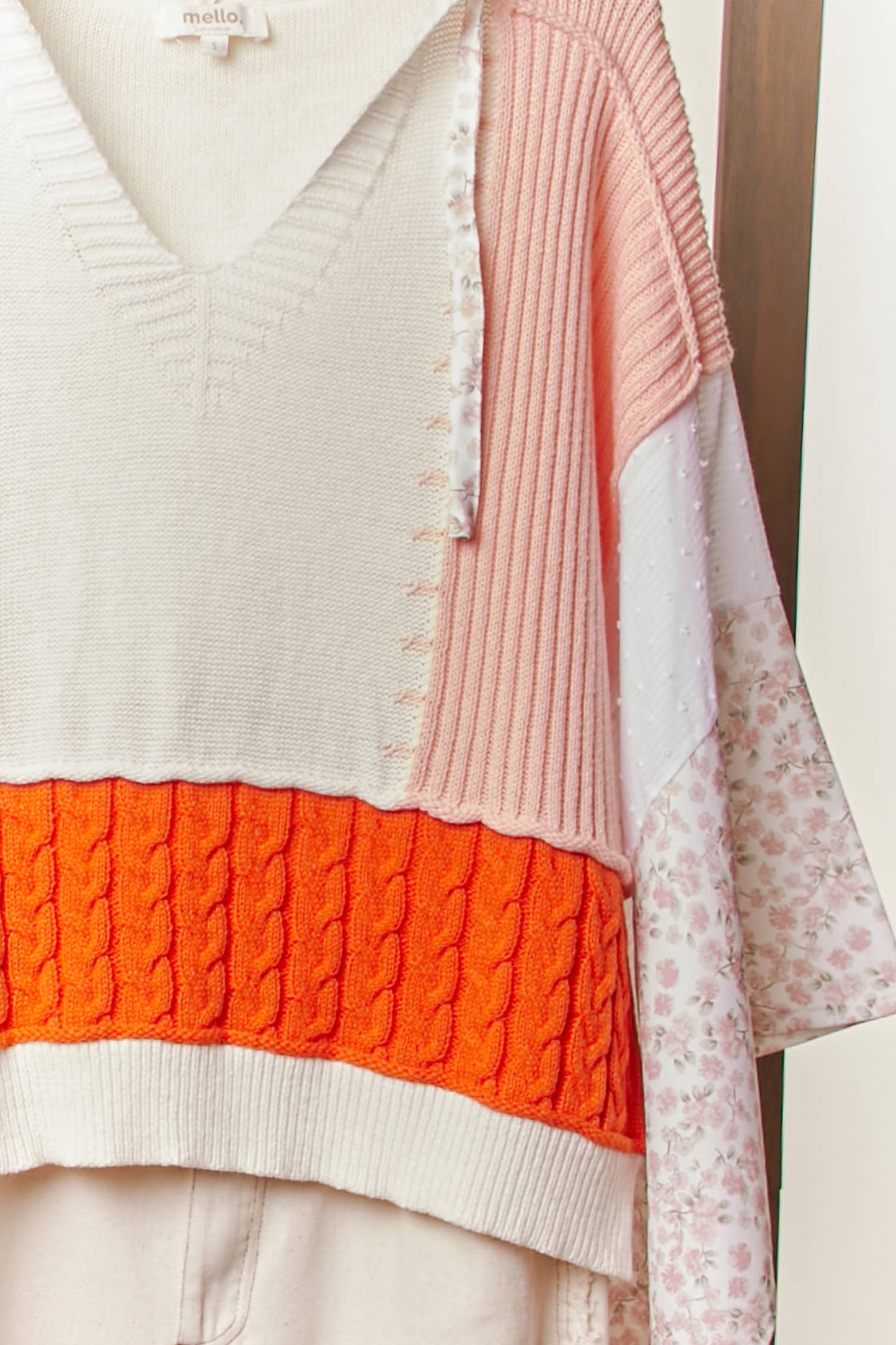 Color Block Crochet V Neck Hoodie