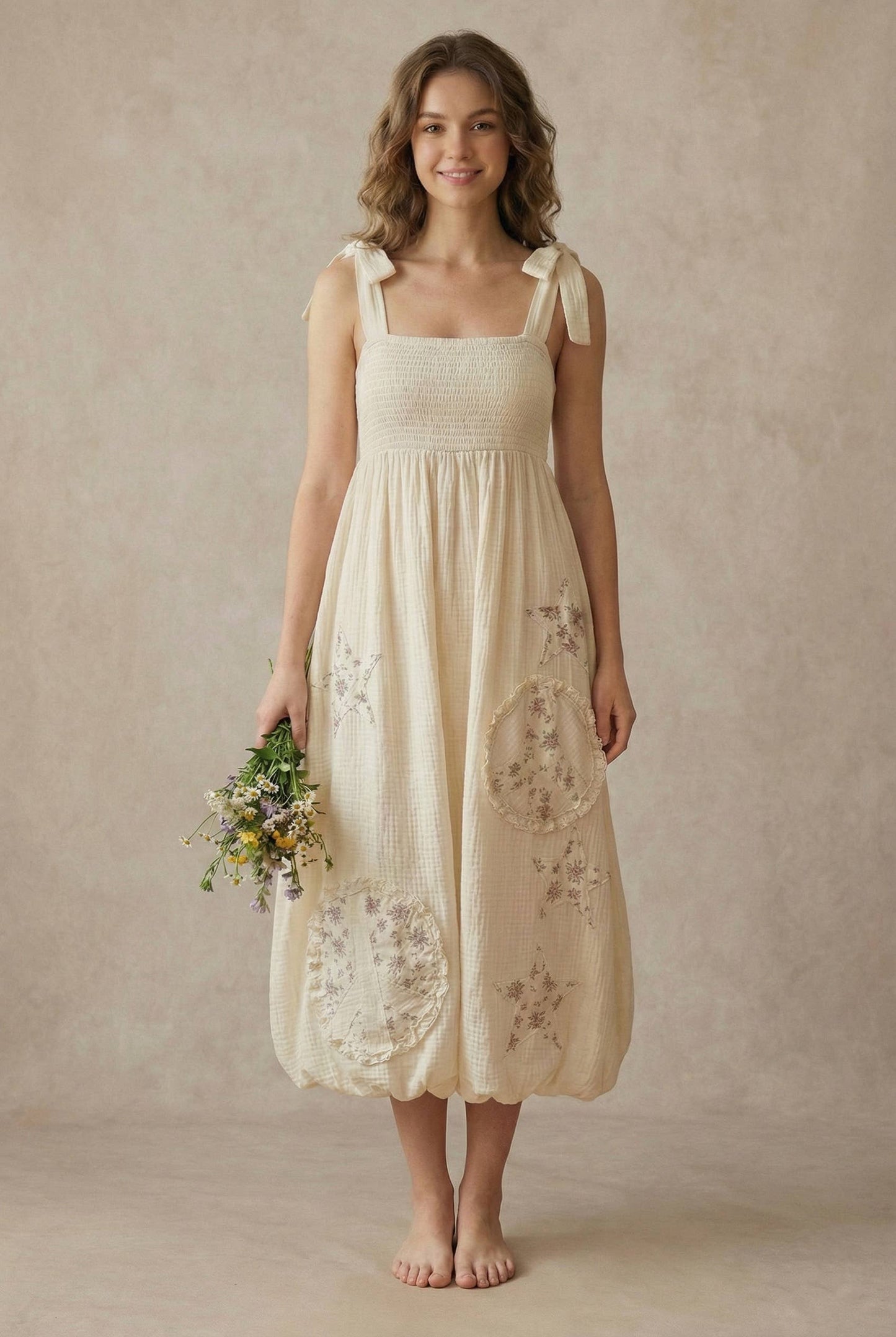 Peace Patchwork Ruffled Dress