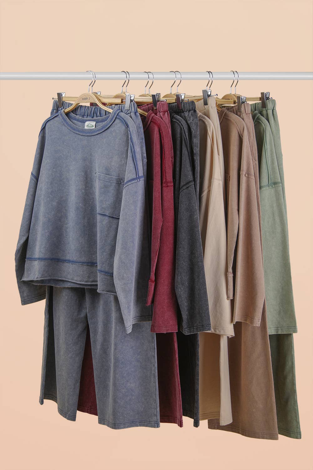 Mineral Washed Casual Knit Top & Pants Set