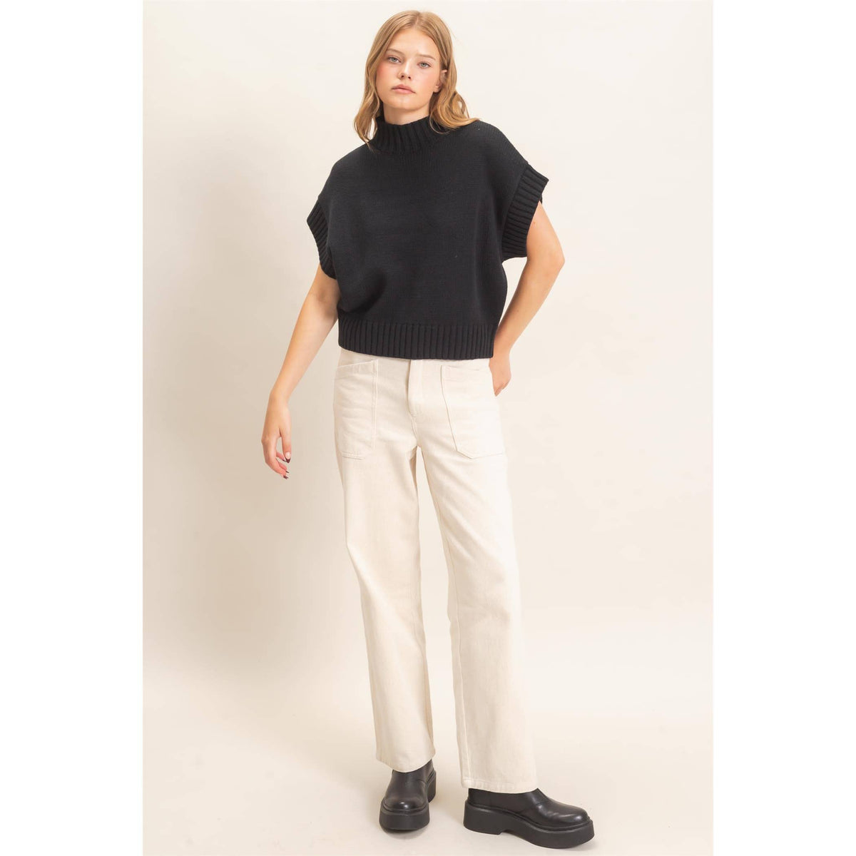 Ribbed Mock Neck Sweater Vest