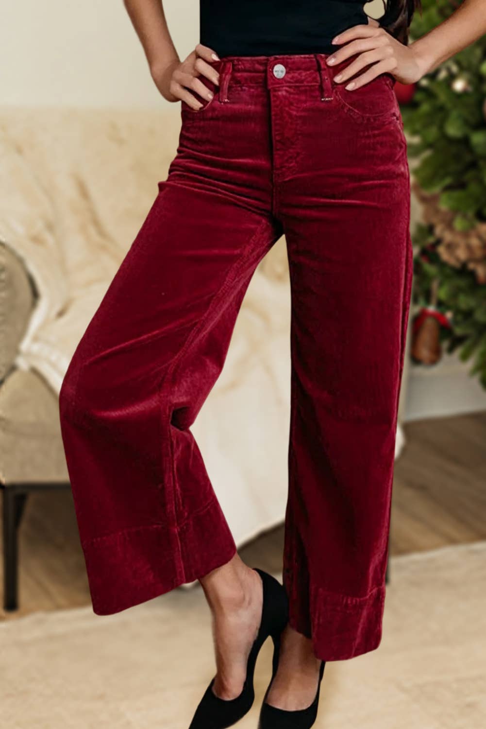Corduroy High Waist Wide Leg Festive Pants