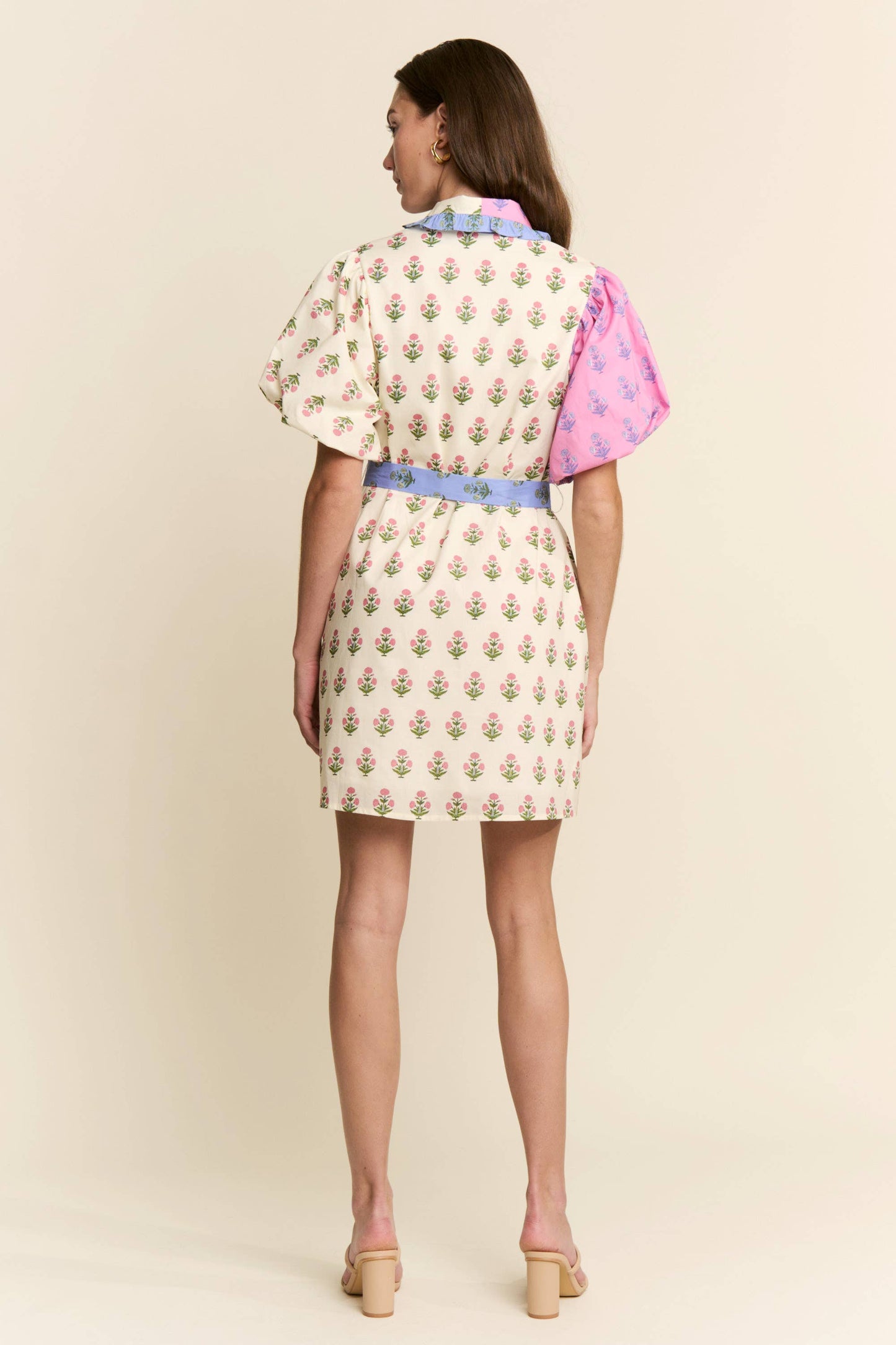 FLORAL PRINT COLOR BLOCK DRESS