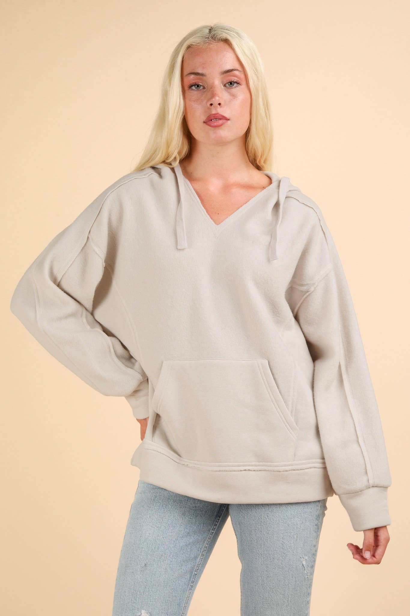 Mineral Washed Oversized Casual Hoodie Knit Top