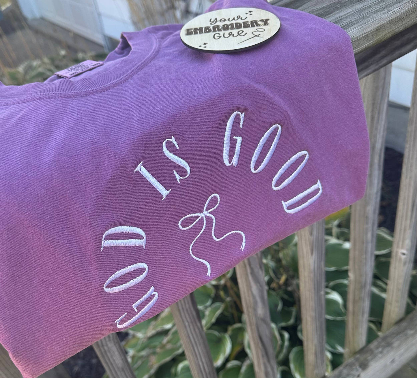 God Is Good Arched With Bow Embroidered CC T-Shirt