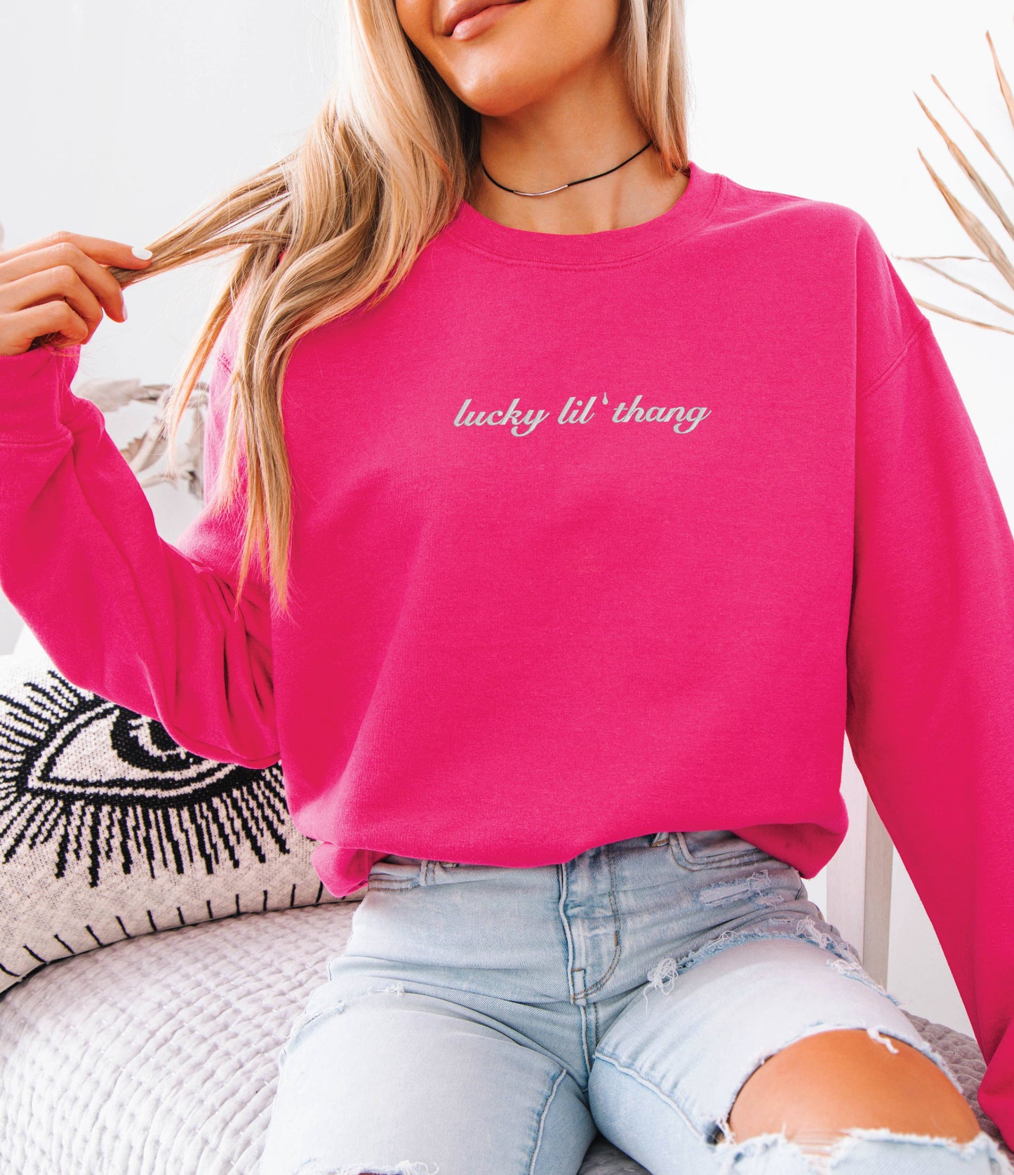 Embroidered St Patrick Day Crewneck Sweatshirt Lucky Sweater