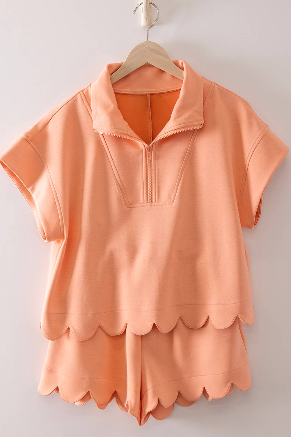 Half-Zip Scallop Shorts Set