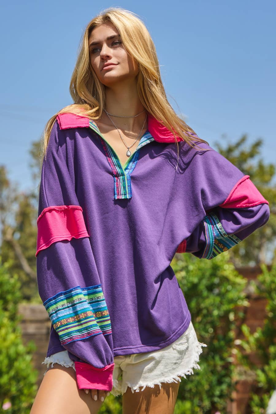 Contrast Mixed Fabric Sweatshirts