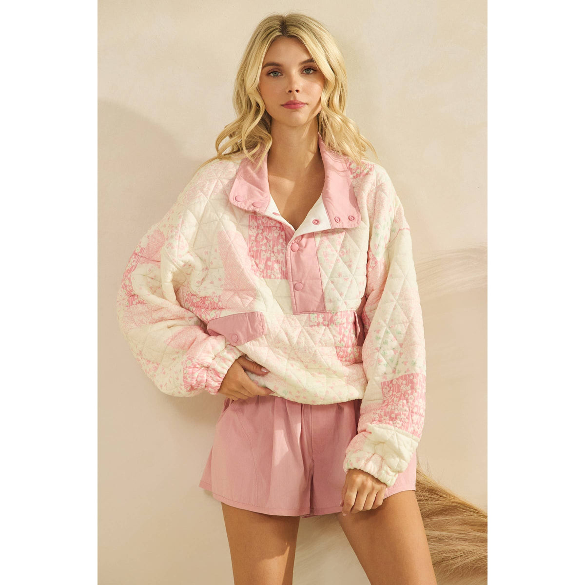Textured Contrast Printed Pullover
