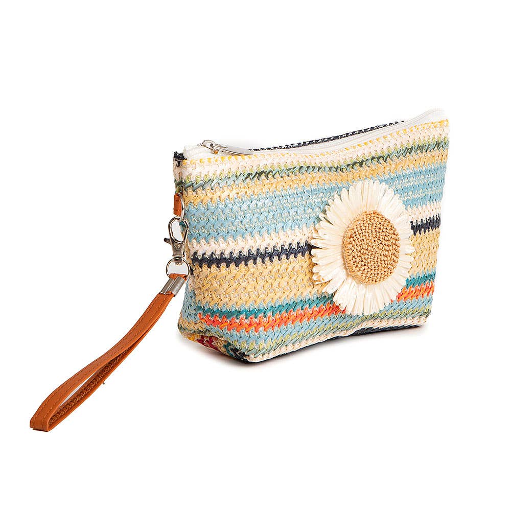 Daisy Multicolor Straw Woven Pouch Bag