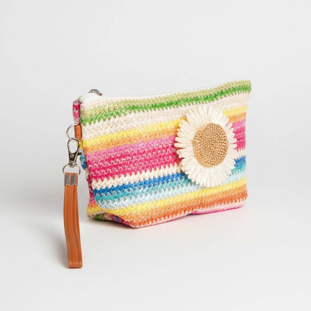 Daisy Multicolor Straw Woven Pouch Bag