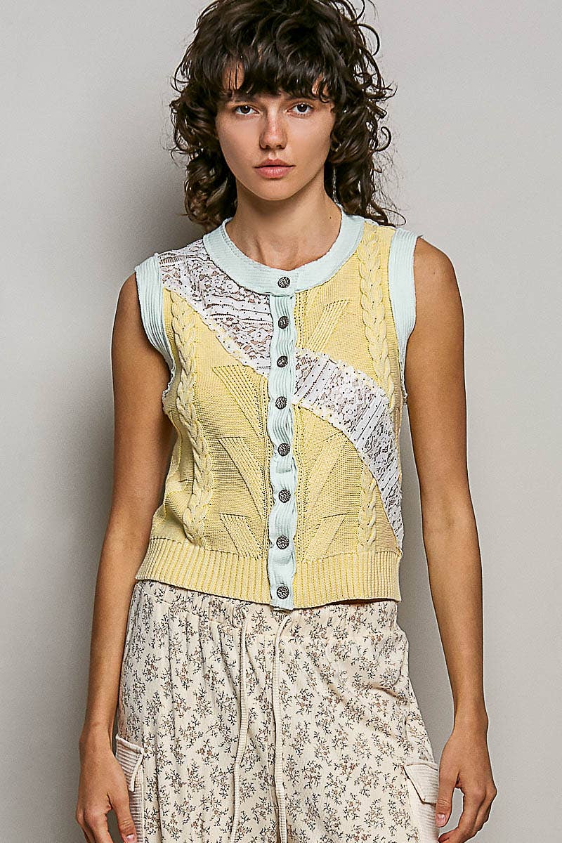 Sleeveless Lace Contrast Knit Vest