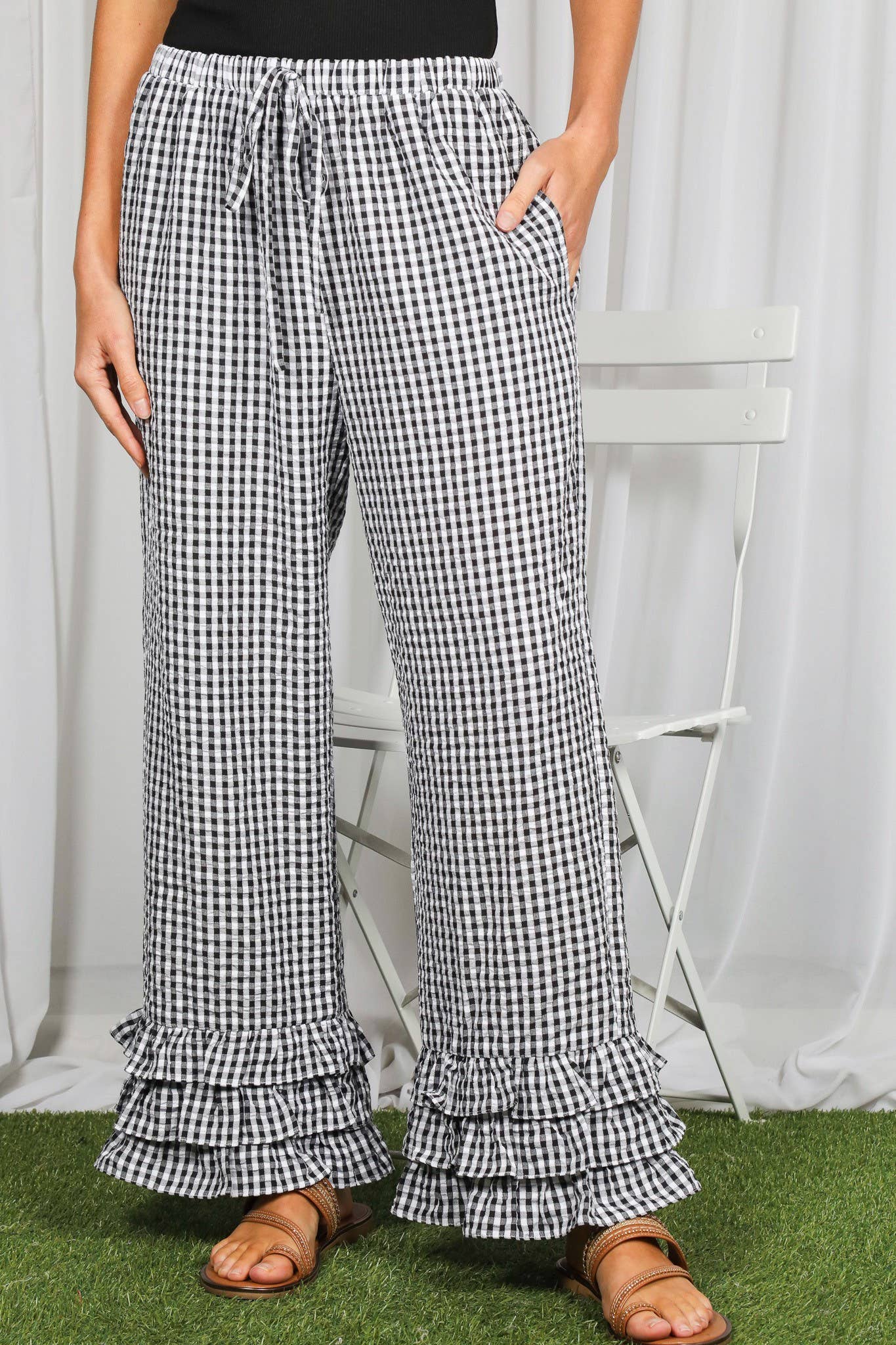 Gingham Layered Ruffle Pants