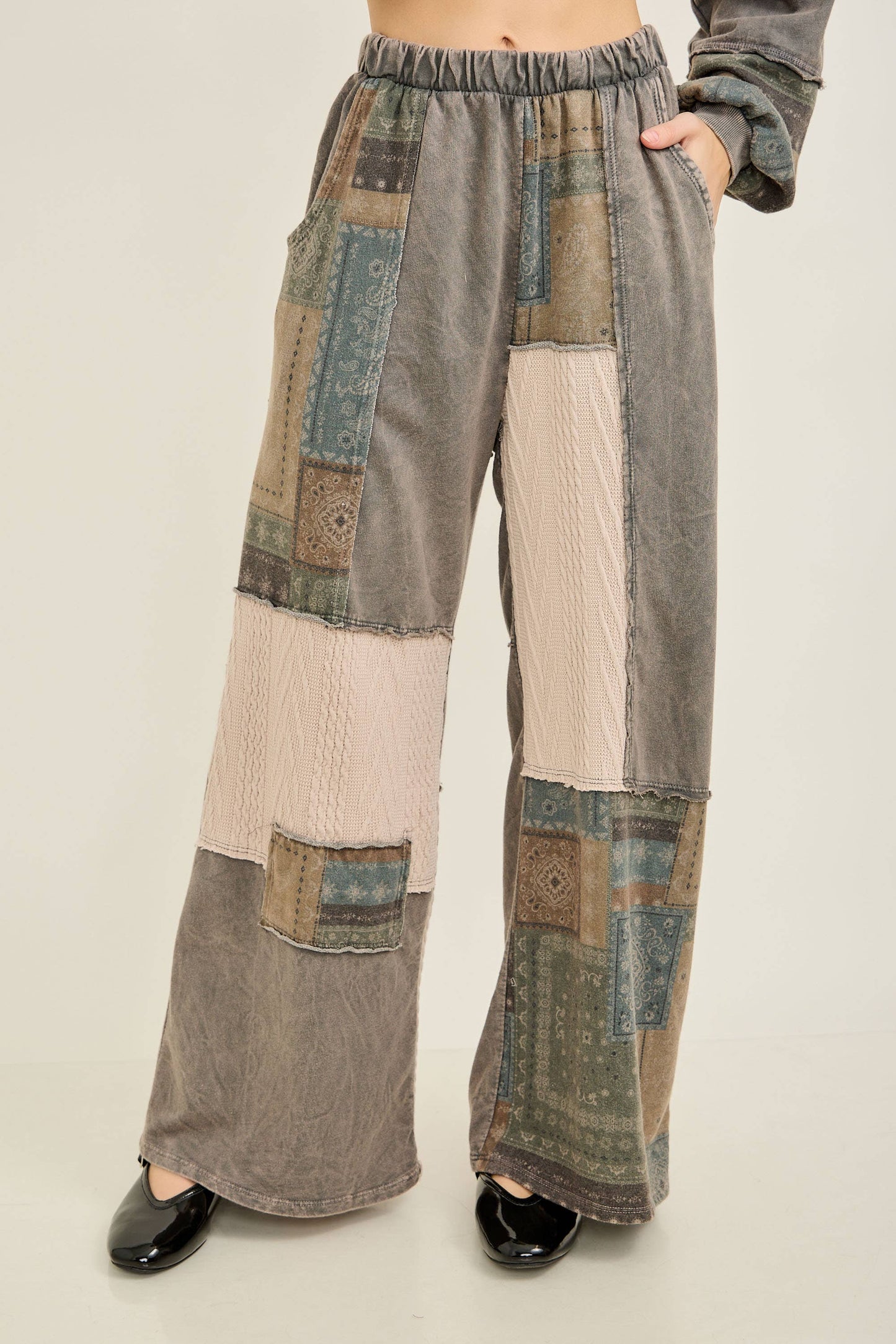 Mineral Washed Bandana Patchwork  Sweater pants