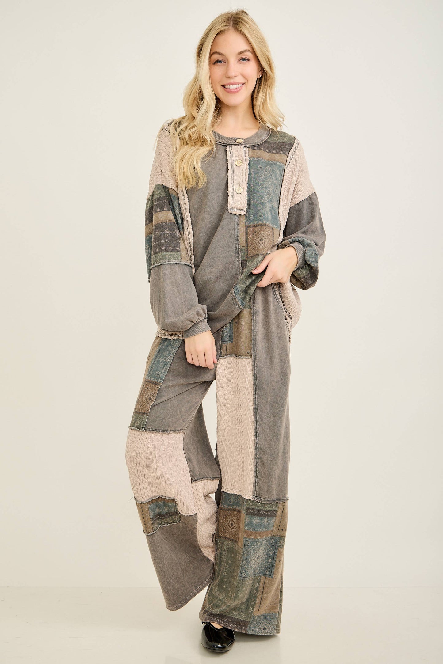 Mineral Washed Bandana Patchwork  Sweater pants