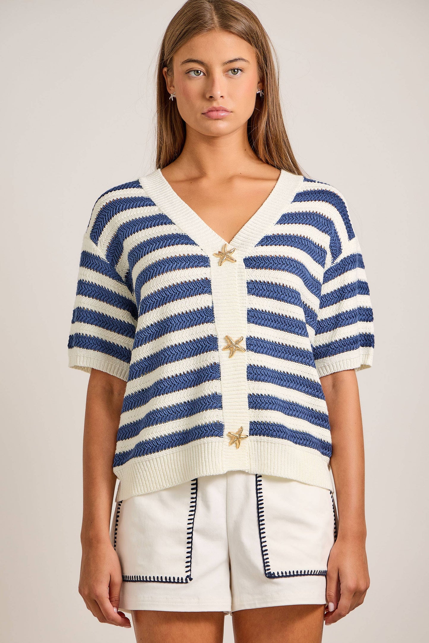 Nautical Stitch High-Waist Shorts