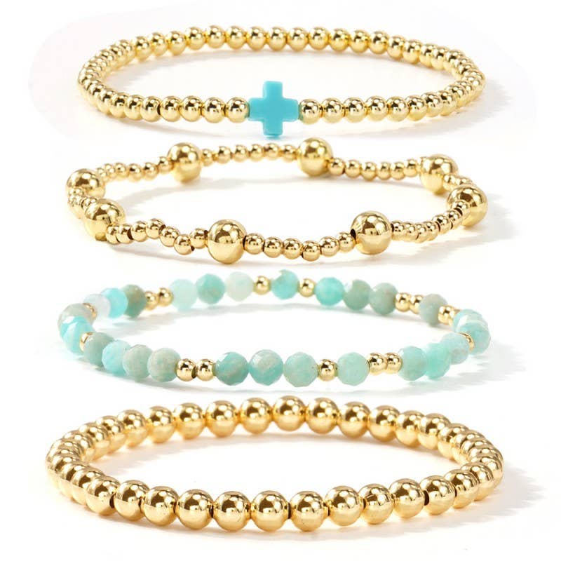 BOHO CROSS MULTI  COLORFUL BEADED STRETCH BRACELET