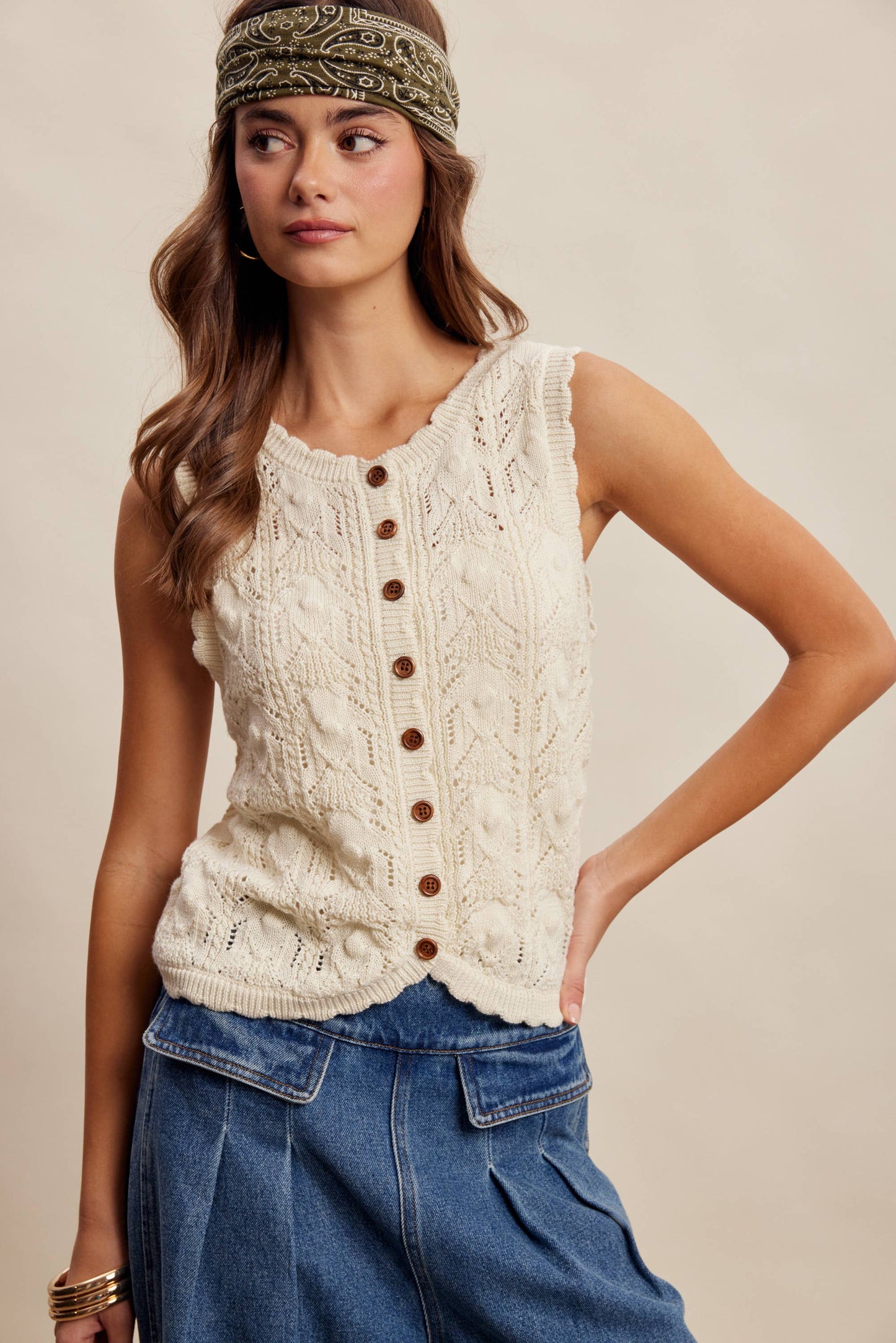 Reversible Pointelle Knit Vest